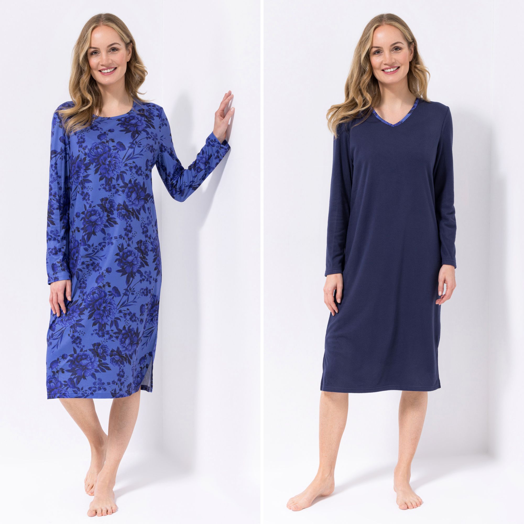 LITTLE ROSE 2 Nachthemden Mikrofaser Flanell uni & bedruckt 110cm