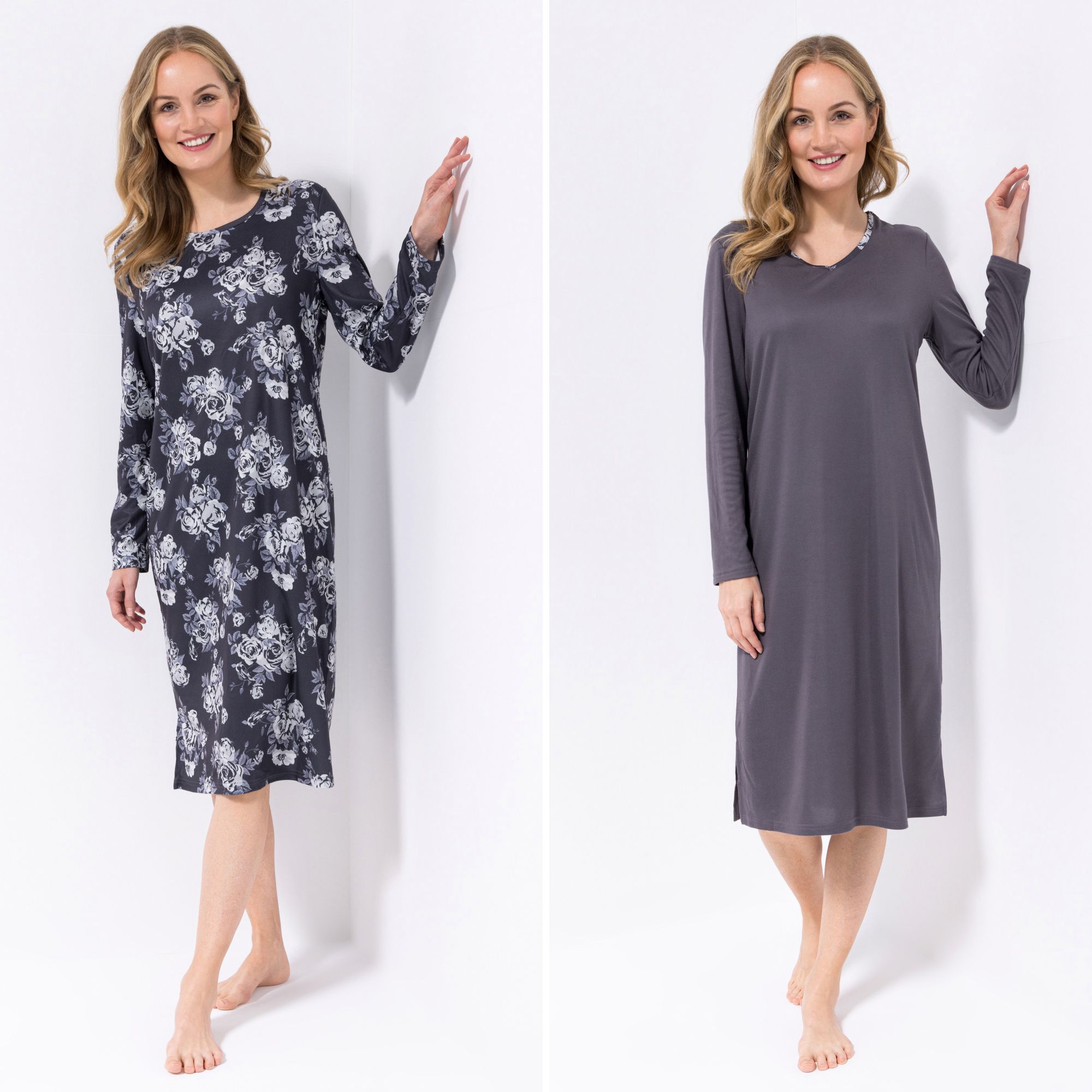 LITTLE ROSE 2 Nachthemden Mikrofaser Flanell uni & bedruckt 110cm