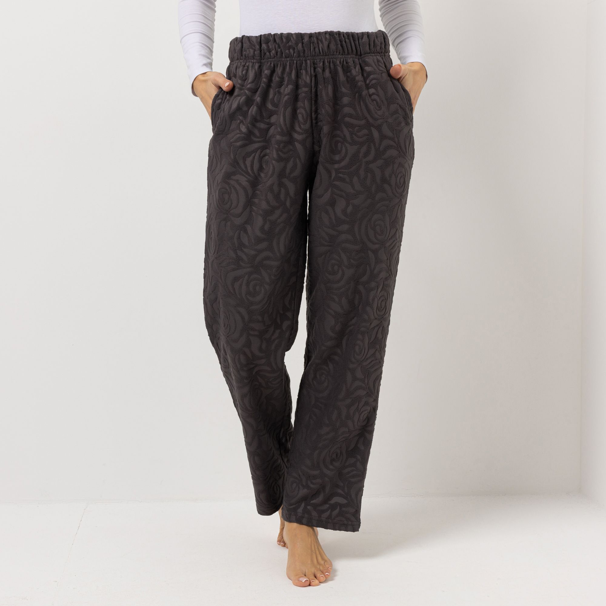 POLARSTERN Hose, 1/1-Länge Mikrofaser Fleece Rundumdehnbund florale Prägung