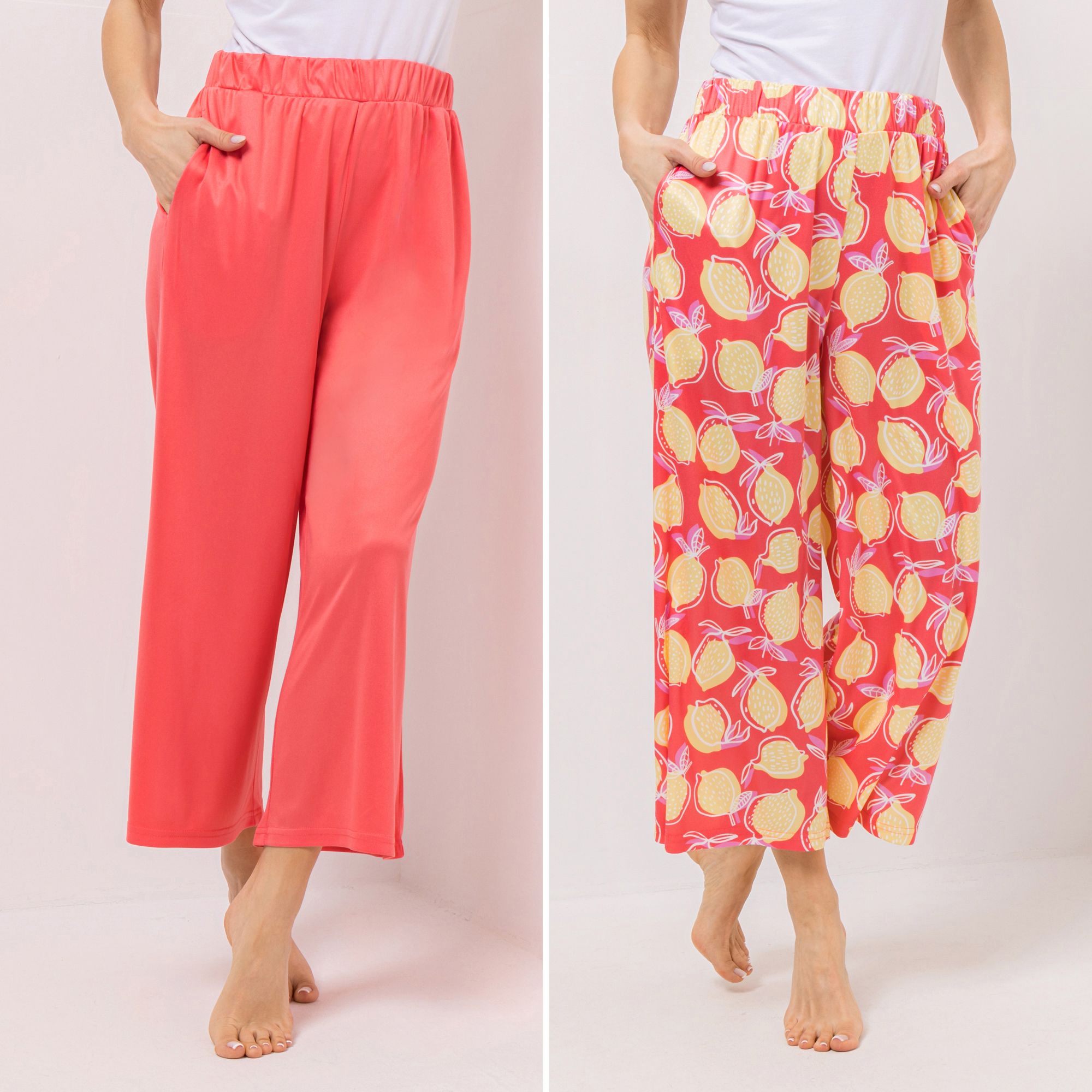 JERYMOOD HOMEWEAR 2 Hosen, 7/8-Länge Mikrofaser Rundumdehnbund 1x uni, 1x bedruckt