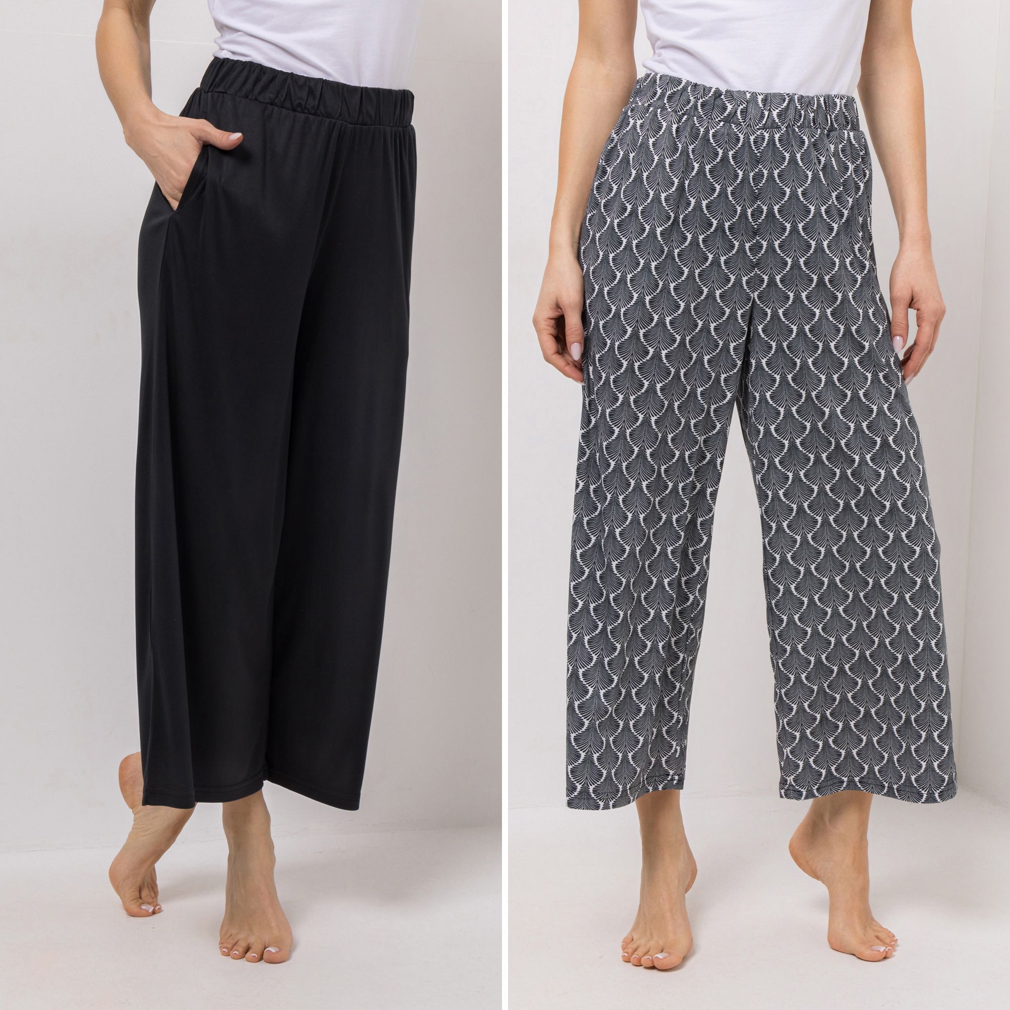 JERYMOOD HOMEWEAR 2 Hosen, 7/8-Länge Mikrofaser Rundumdehnbund 1x uni, 1x bedruckt