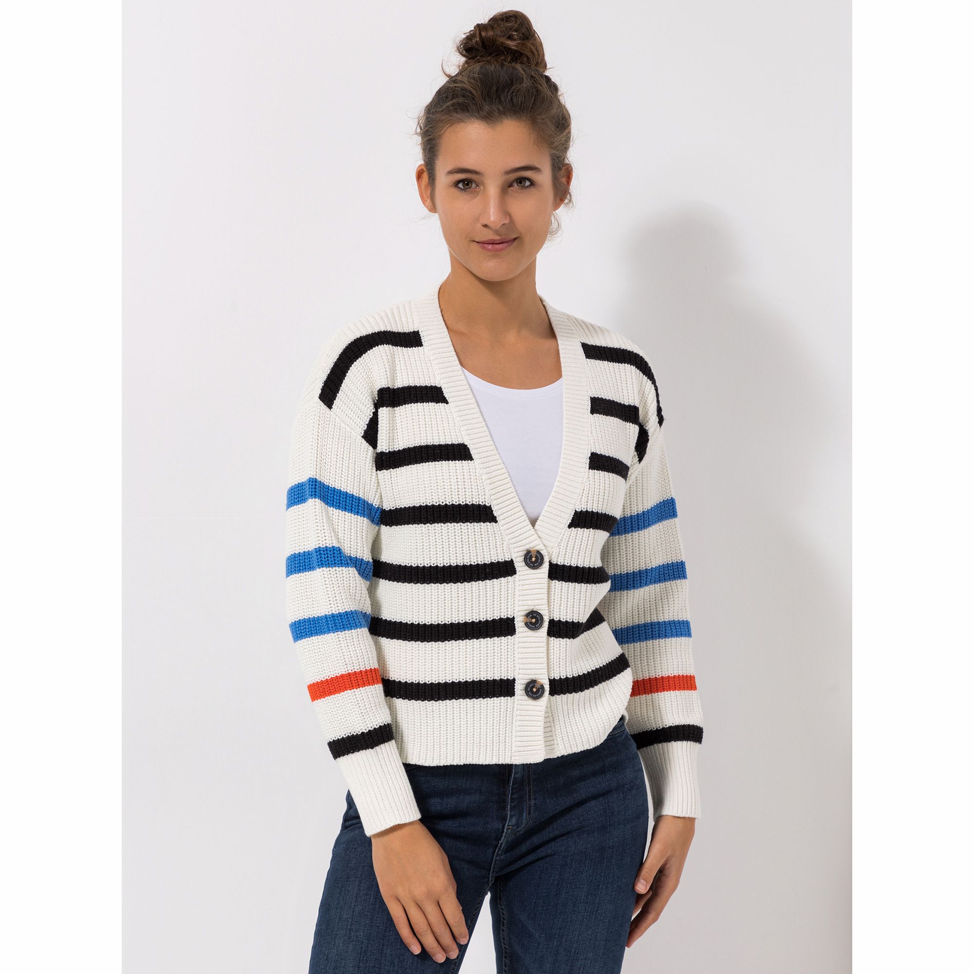 LOVELY SISTERS® Strickjacke, 1/1-Arm V-Ausschnitt Knopfleiste 3 Knöpfe