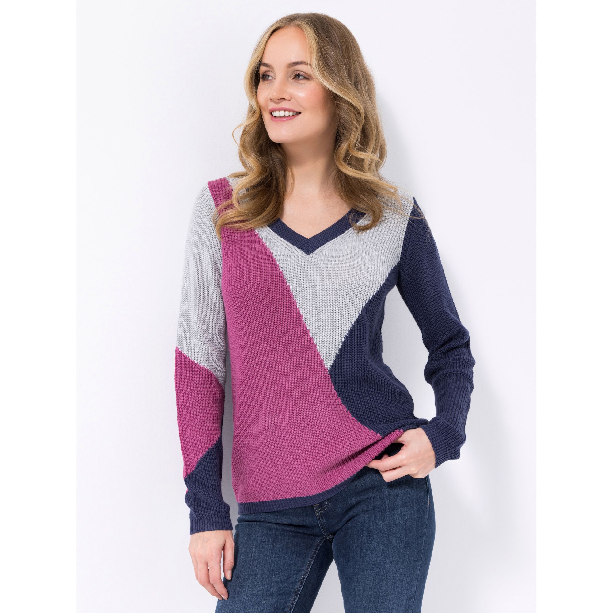 VIA MILANO Pullover 1/1-Arm V-Ausschnitt gemustert