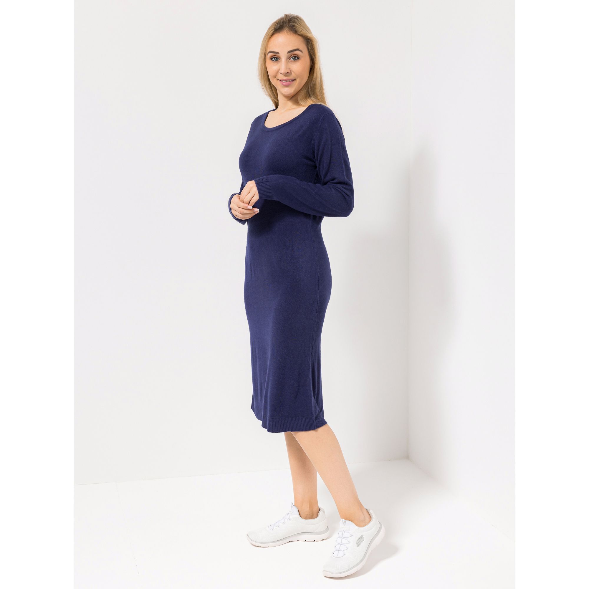 CASHMASOFT Kleid, 1/1-Arm Cashmeregriff Rundhalsausschnitt Figurumspielend