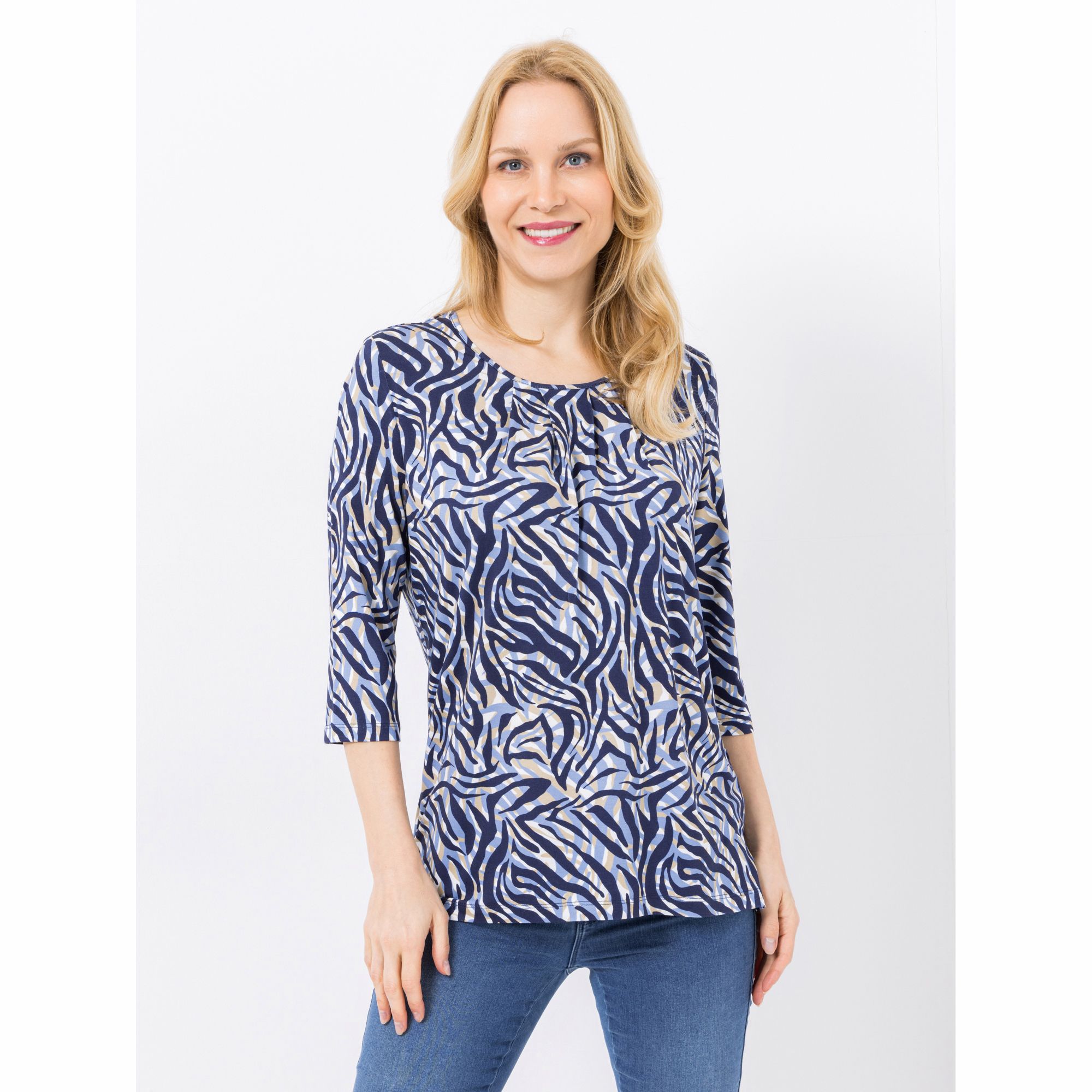 DENIM & CO. Shirt, 3/4-Arm Rundhalsausschnitt Seitenschlitze mit ECOVERO Viskose