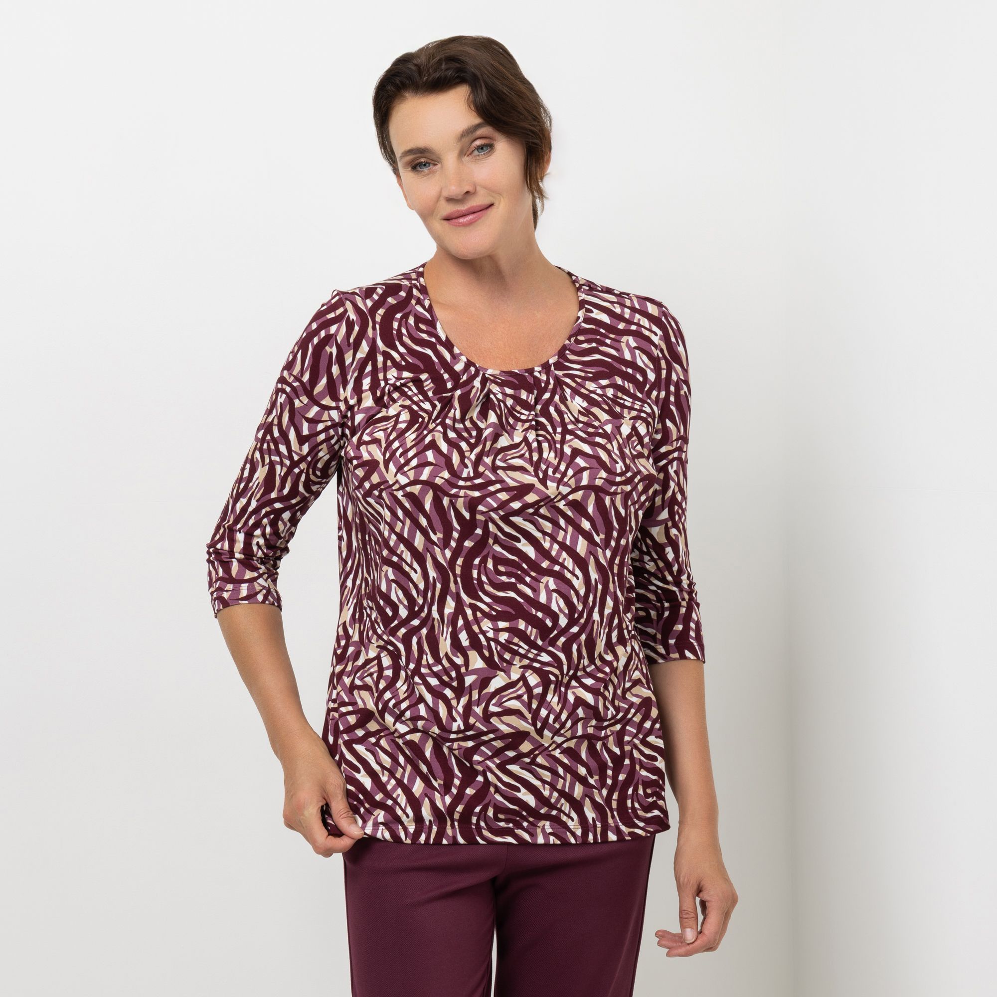 DENIM & CO. Shirt, 3/4-Arm Rundhalsausschnitt Seitenschlitze mit ECOVERO Viskose