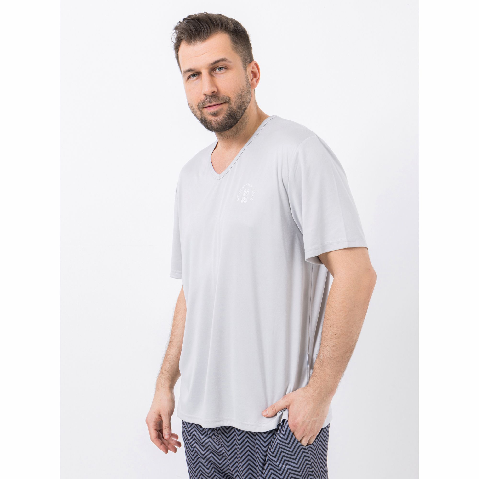 MEN'S TOUCH Shirt, 1/2-Arm Mikrofaser V-Ausschnitt Seitenschlitze