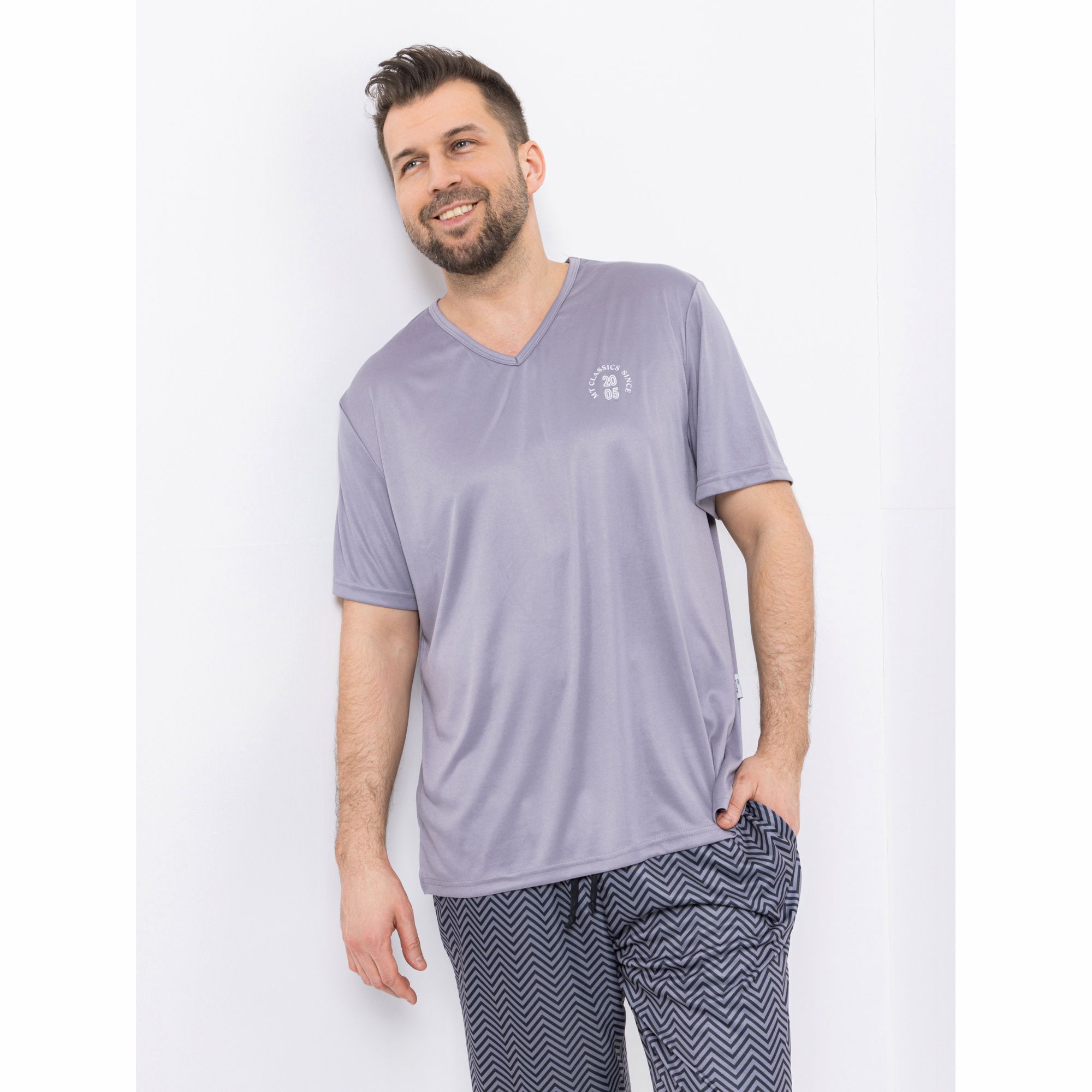 MEN'S TOUCH Shirt, 1/2-Arm Mikrofaser V-Ausschnitt Seitenschlitze