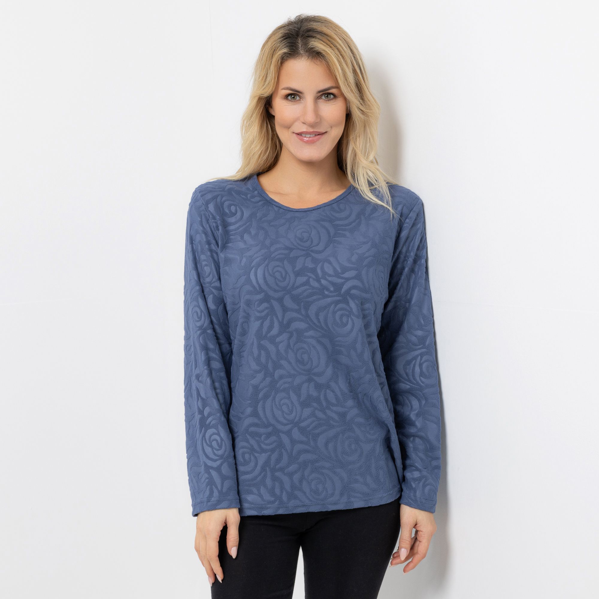 POLARSTERN Shirt, 1/1-Arm Mikrofaser Fleece Rundhalsausschnitt florale Prägung