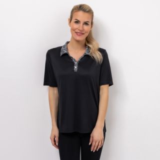 JERYMOOD HOMEWEAR Poloshirt, 1/2-Arm Print am Kragen Seitenschlitzen kurze Knopfleiste
