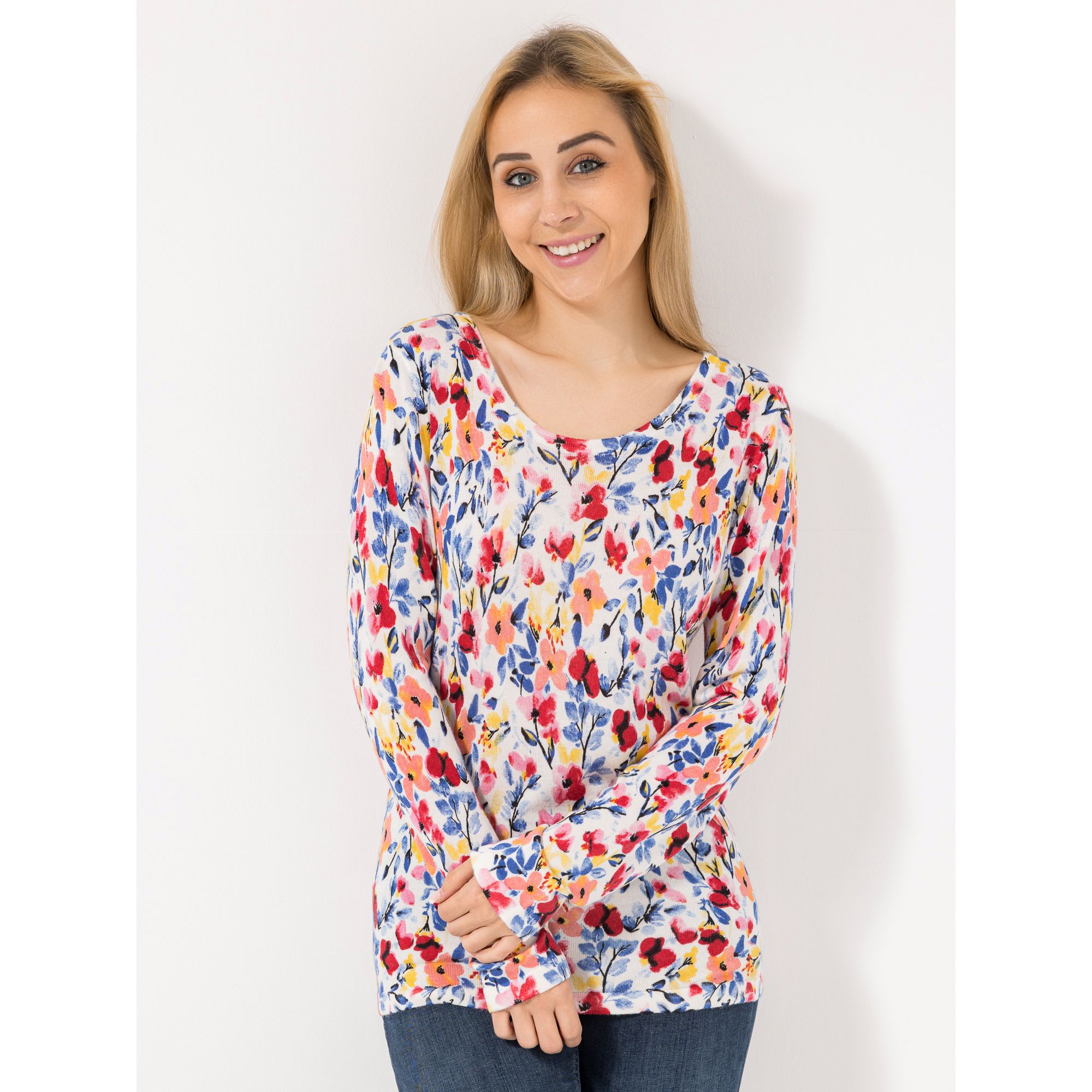 CASHMASOFT Pullover, 1/1-Arm Cashmeregriff Rundhalsausschnitt Blumenprint