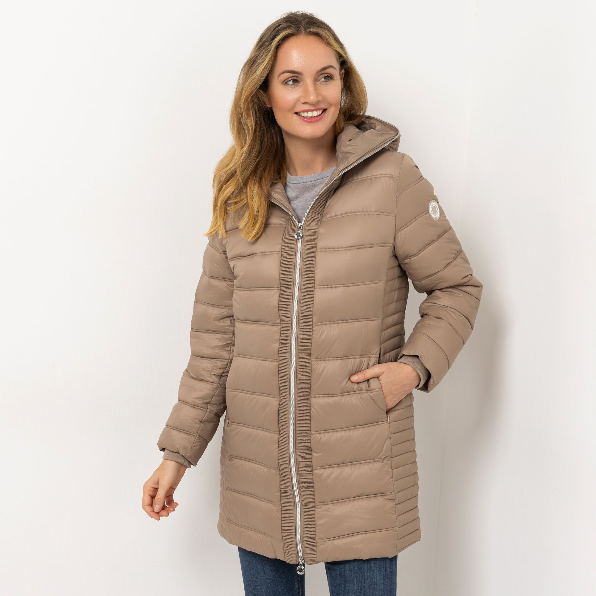 CENTIGRADE Steppjacke lange Form mit Kapuze 2-Wege-Reißverschluss