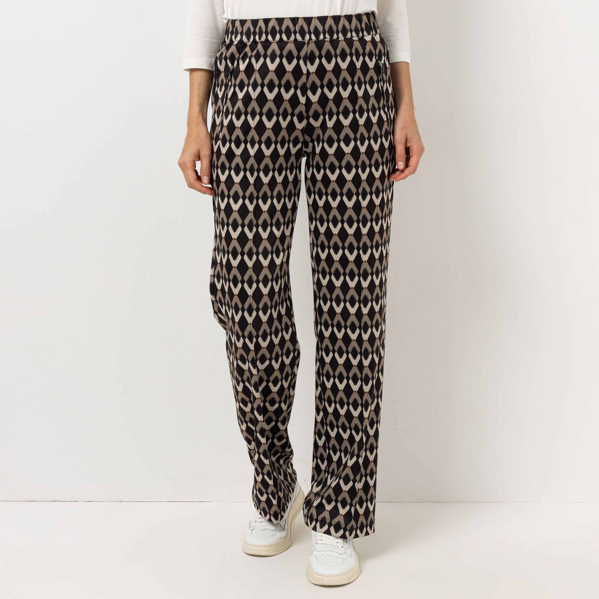 RAPHAELA BY BRAX Hose Peggy Flared Rundumdehnbund Slim-Fit Allover-Druck