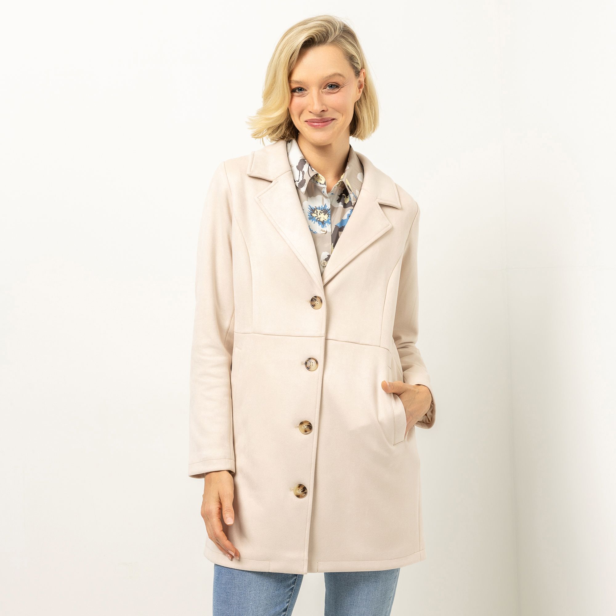 VIA MILANO Kurzmantel Veloursleder-Optik Länge 85cm figurumspielend