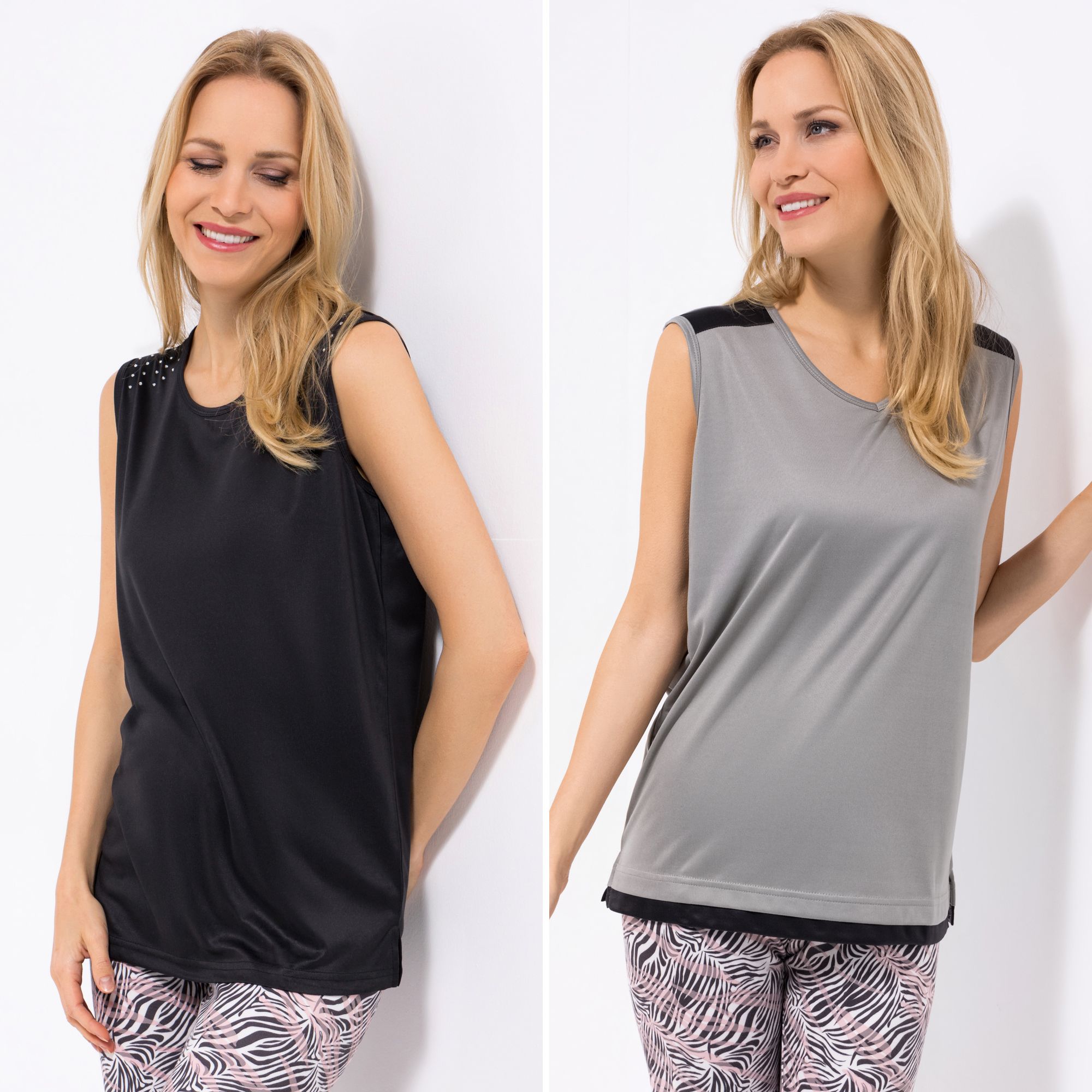 JERYMOOD HOMEWEAR 2 Tops Mikrofaser Ziersteine Seitenschlitze
