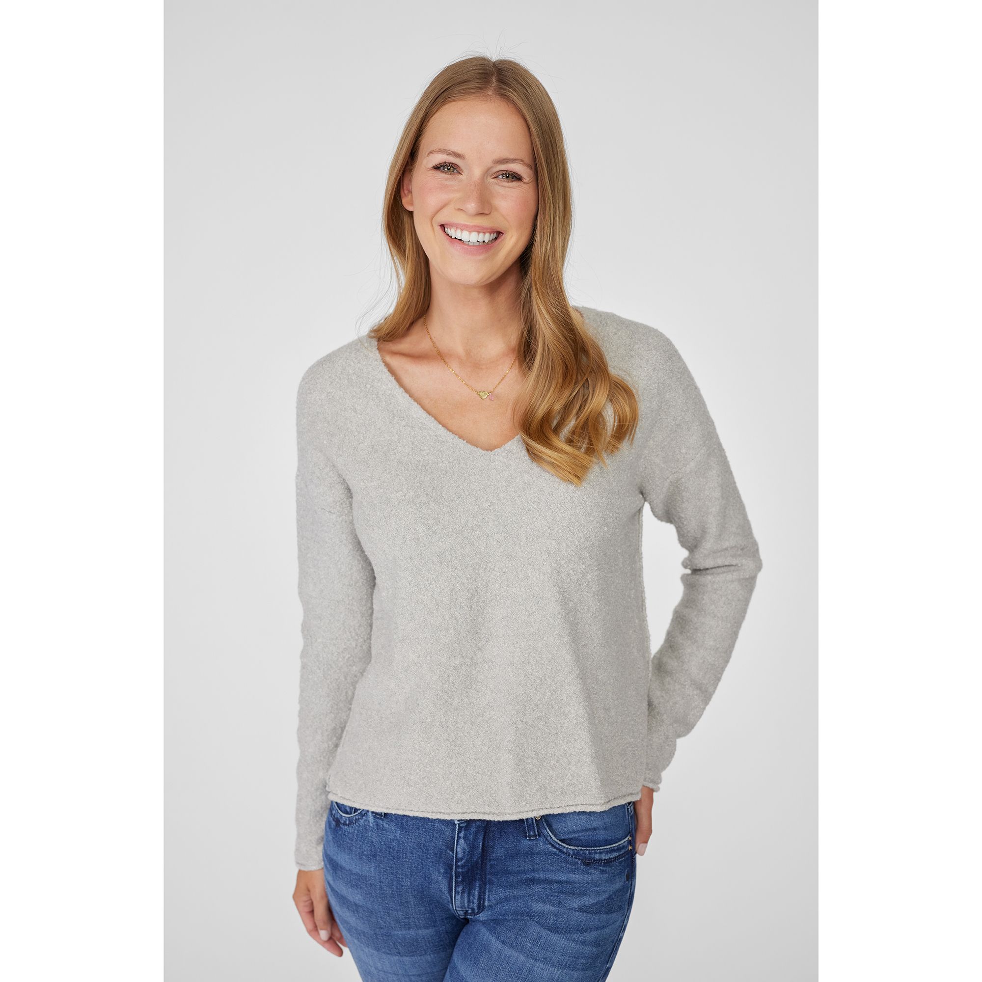 LIEBLINGSSTÜCK® Pullover, 1/1-Arm V-Ausschnitt Logo Badge hüftumspielend