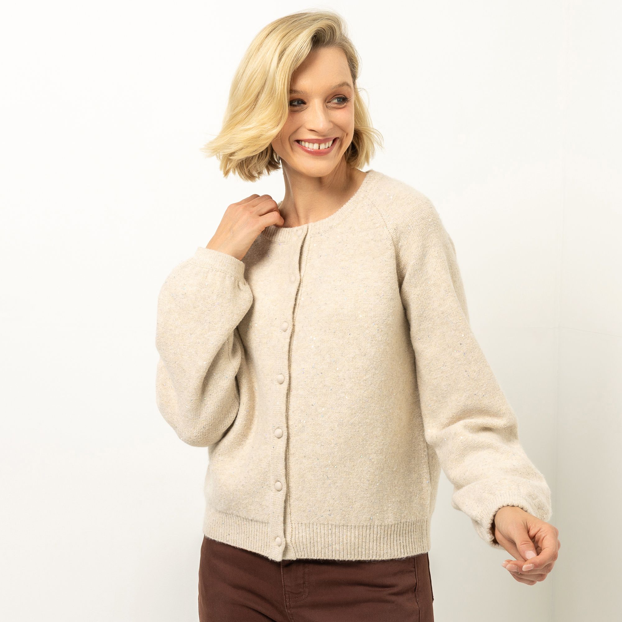 VIA MILANO Cardigan, 1/1-Arm Raglan-Ärmel Pailetten-Details Tailllenbedeckend