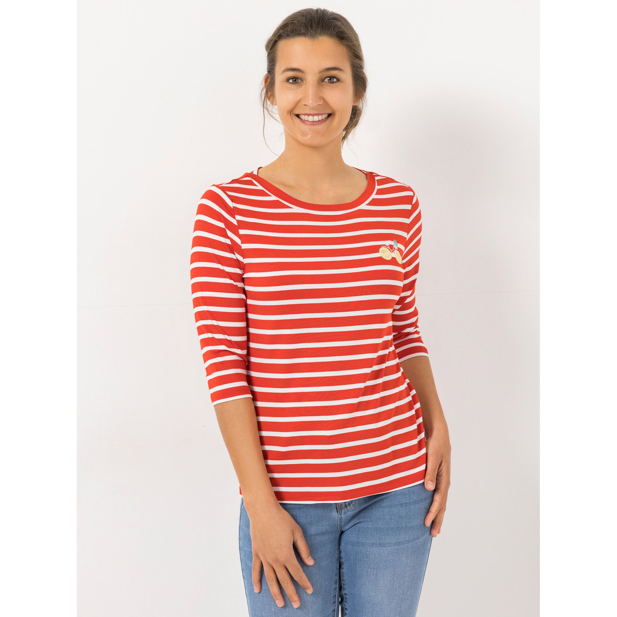 DENIM & CO. Shirt, 3/4-Arm Rundhalsausschnitt Applikation gestreift