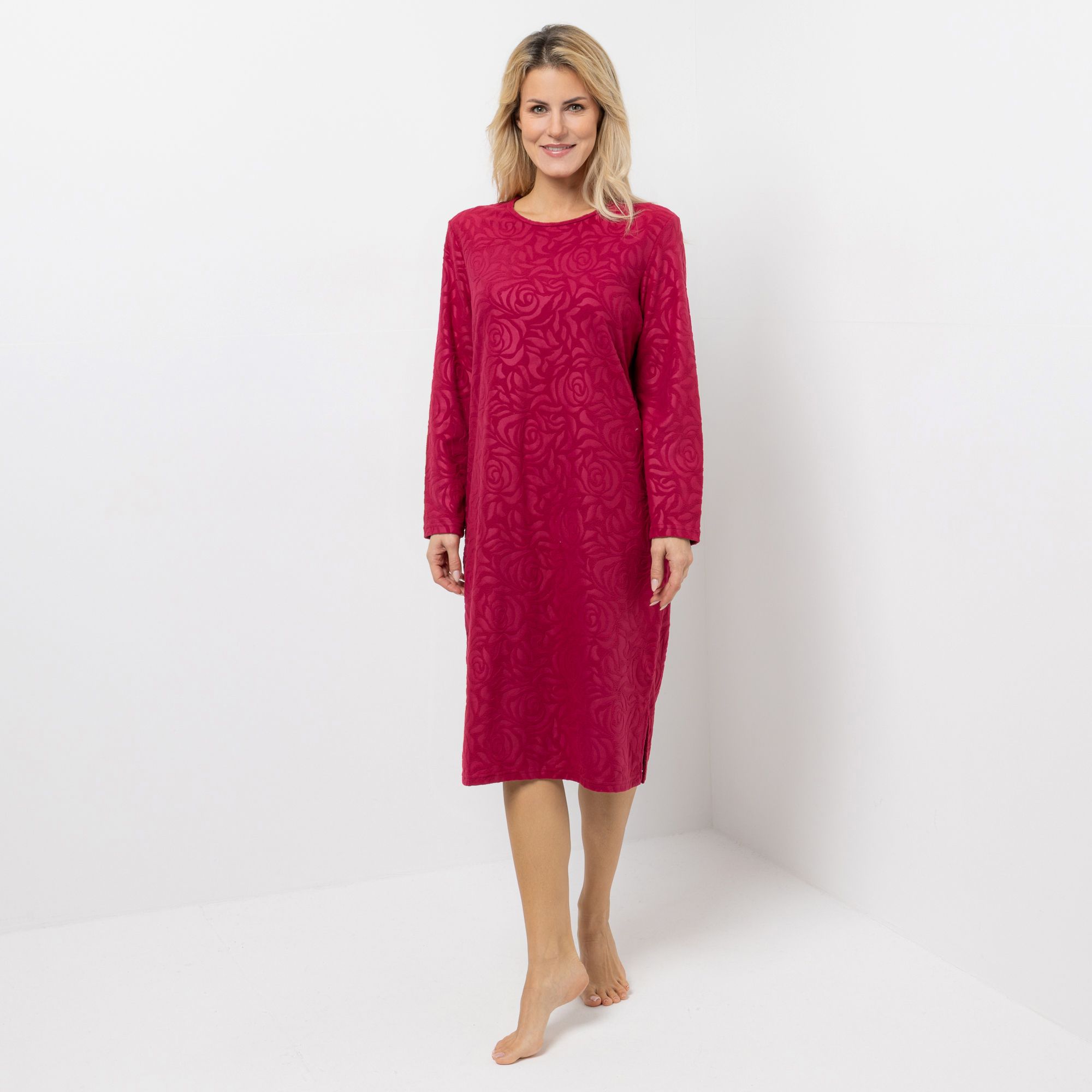 POLARSTERN Nachthemd, 1/1-Arm Mikrofaser Fleece Rundhalsausschnitt florale Prägung