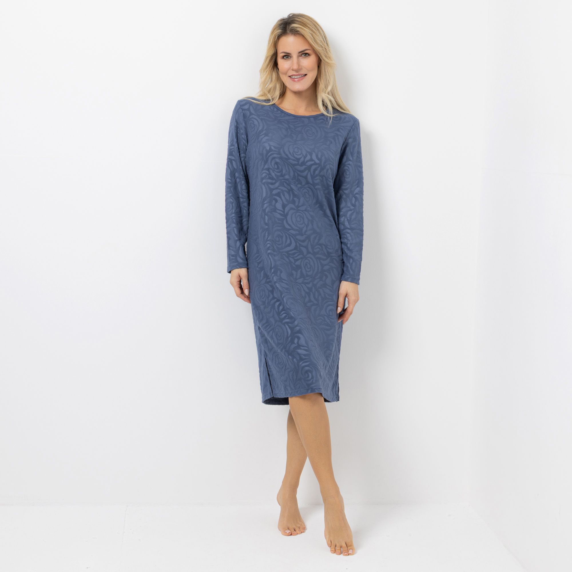 POLARSTERN Nachthemd, 1/1-Arm Mikrofaser Fleece Rundhalsausschnitt florale Prägung