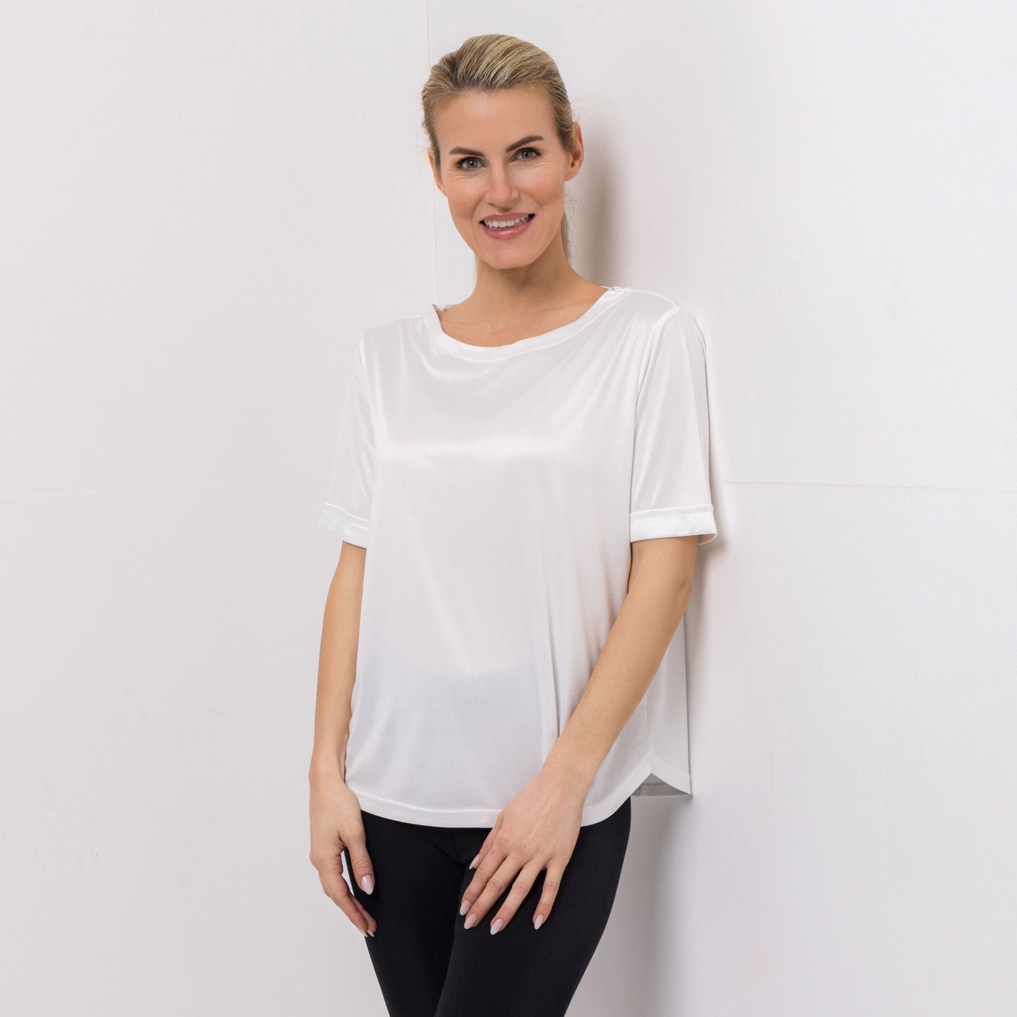 JERYMOOD HOMEWEAR Shirt, 1/2-Arm Rundhalsausschnitt abgerundeter Saum Ärmelaufschlag