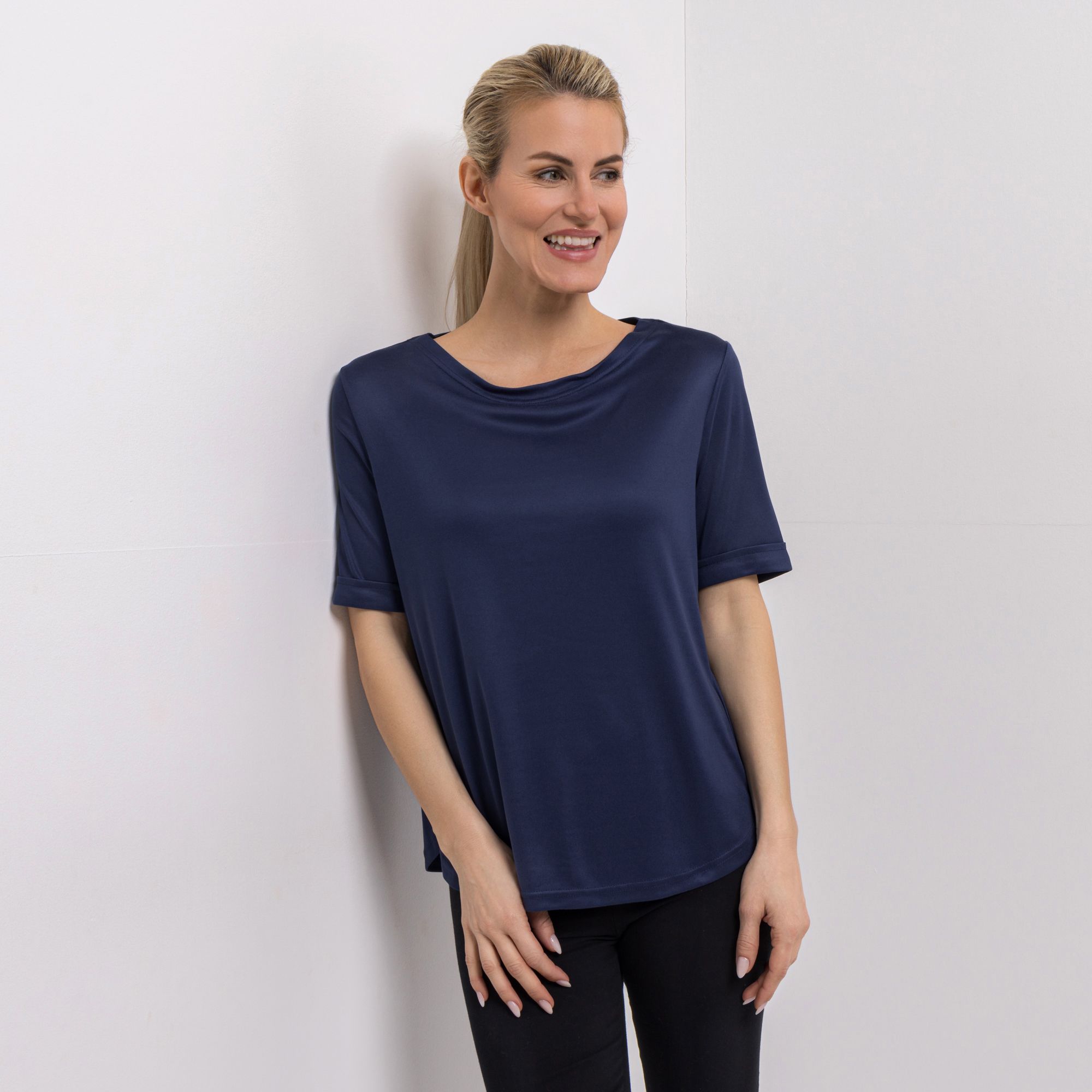 JERYMOOD HOMEWEAR Shirt, 1/2-Arm Rundhalsausschnitt abgerundeter Saum Ärmelaufschlag