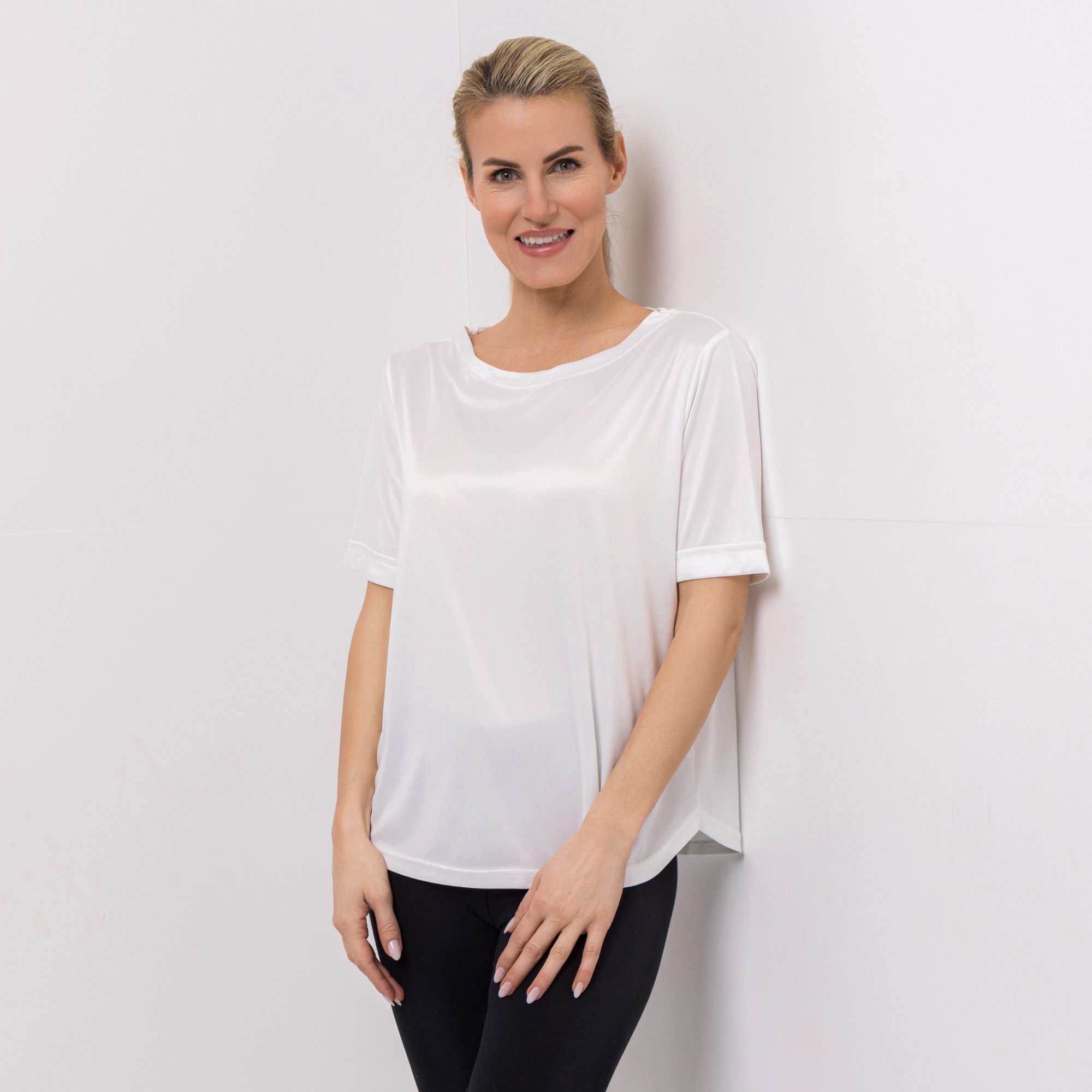 JERYMOOD HOMEWEAR Shirt, 1/2-Arm Rundhalsausschnitt abgerundeter Saum Ärmelaufschlag