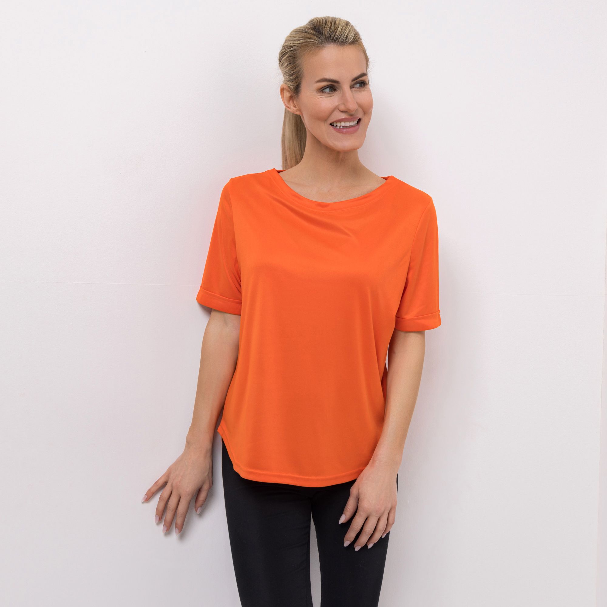 JERYMOOD HOMEWEAR Shirt, 1/2-Arm Rundhalsausschnitt abgerundeter Saum Ärmelaufschlag