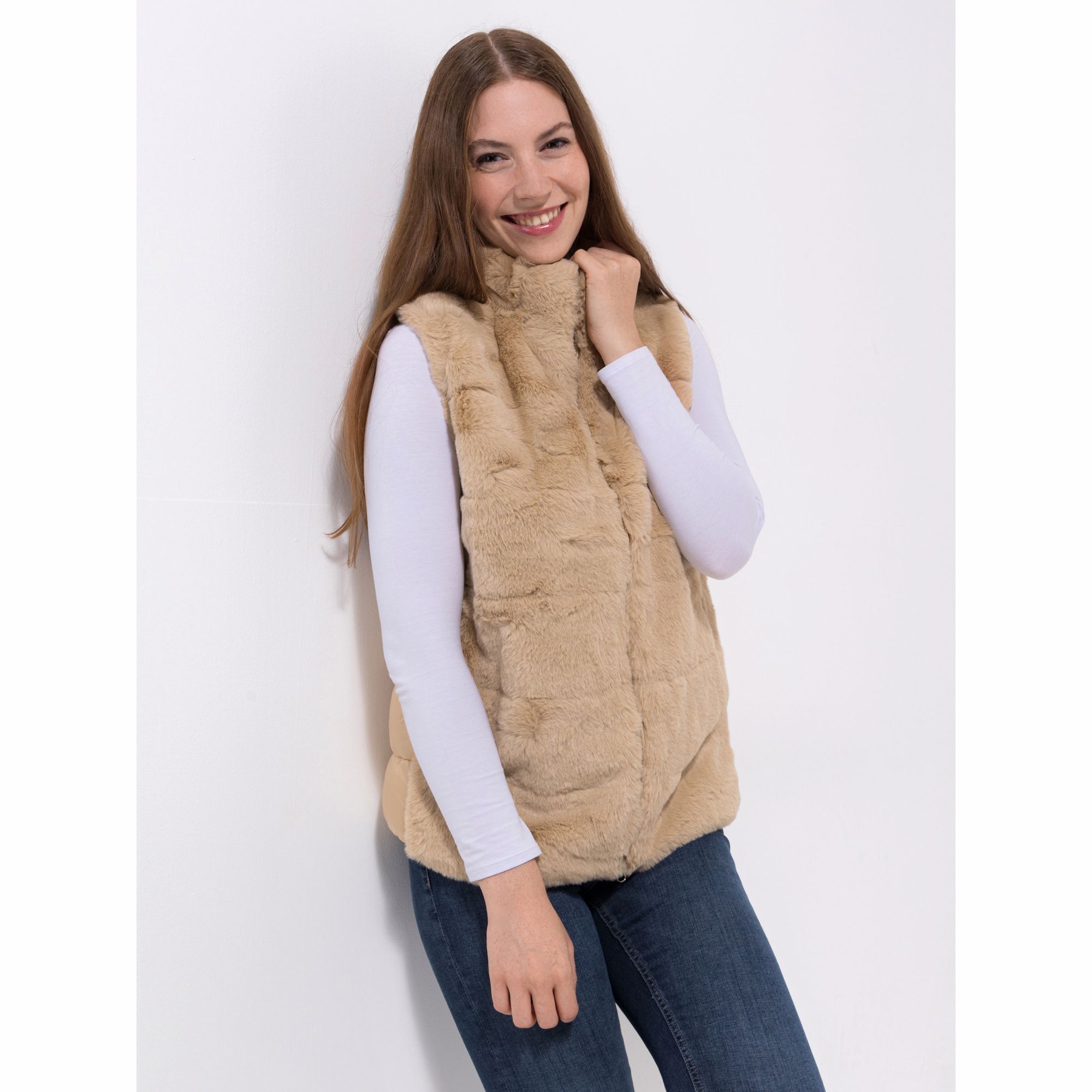 VIA MILANO Weste Stehkragen Eingrifftaschen Fellimitat