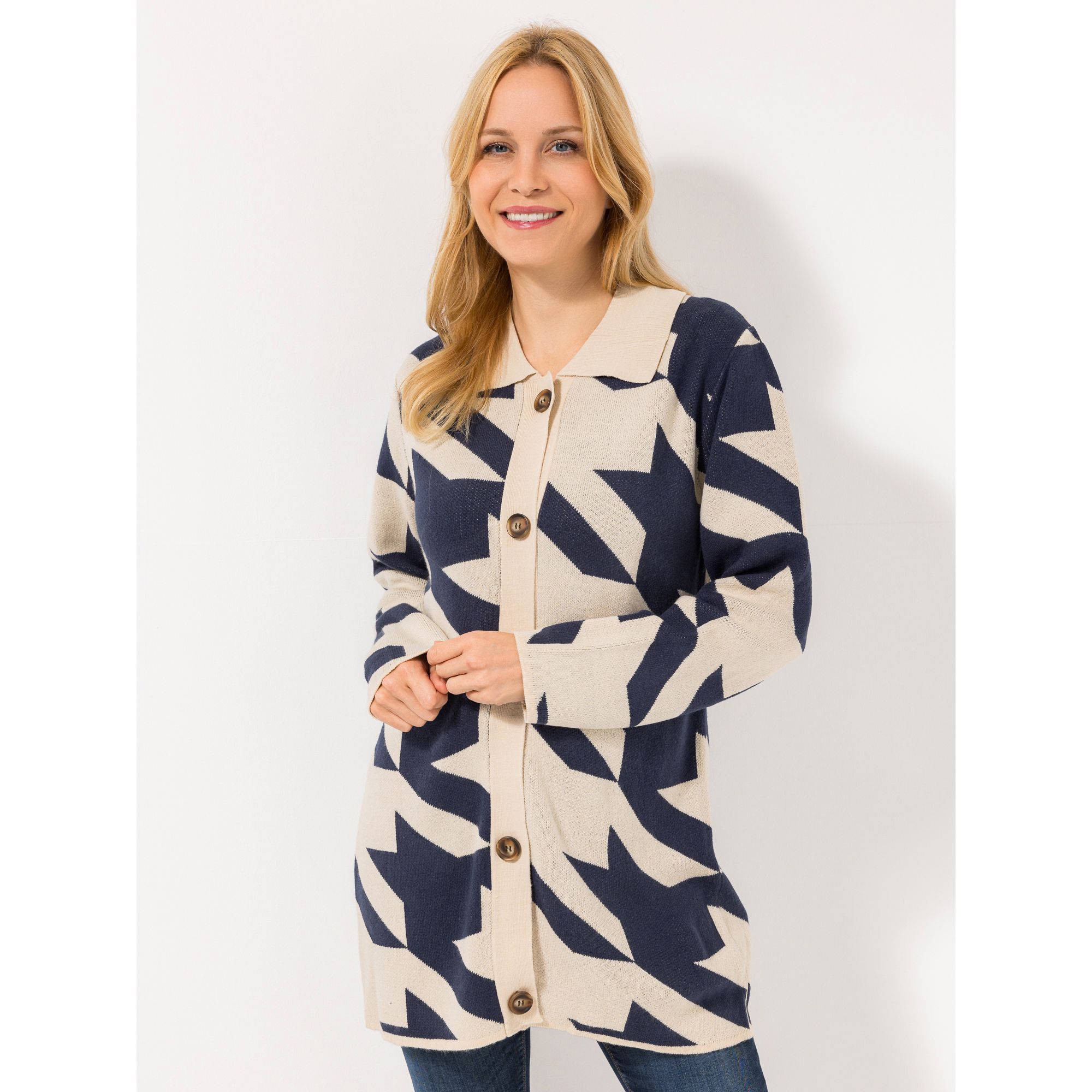 CASHMASOFT Strickjacke Jaquard-Strick uni Kragen uni Knopfleiste