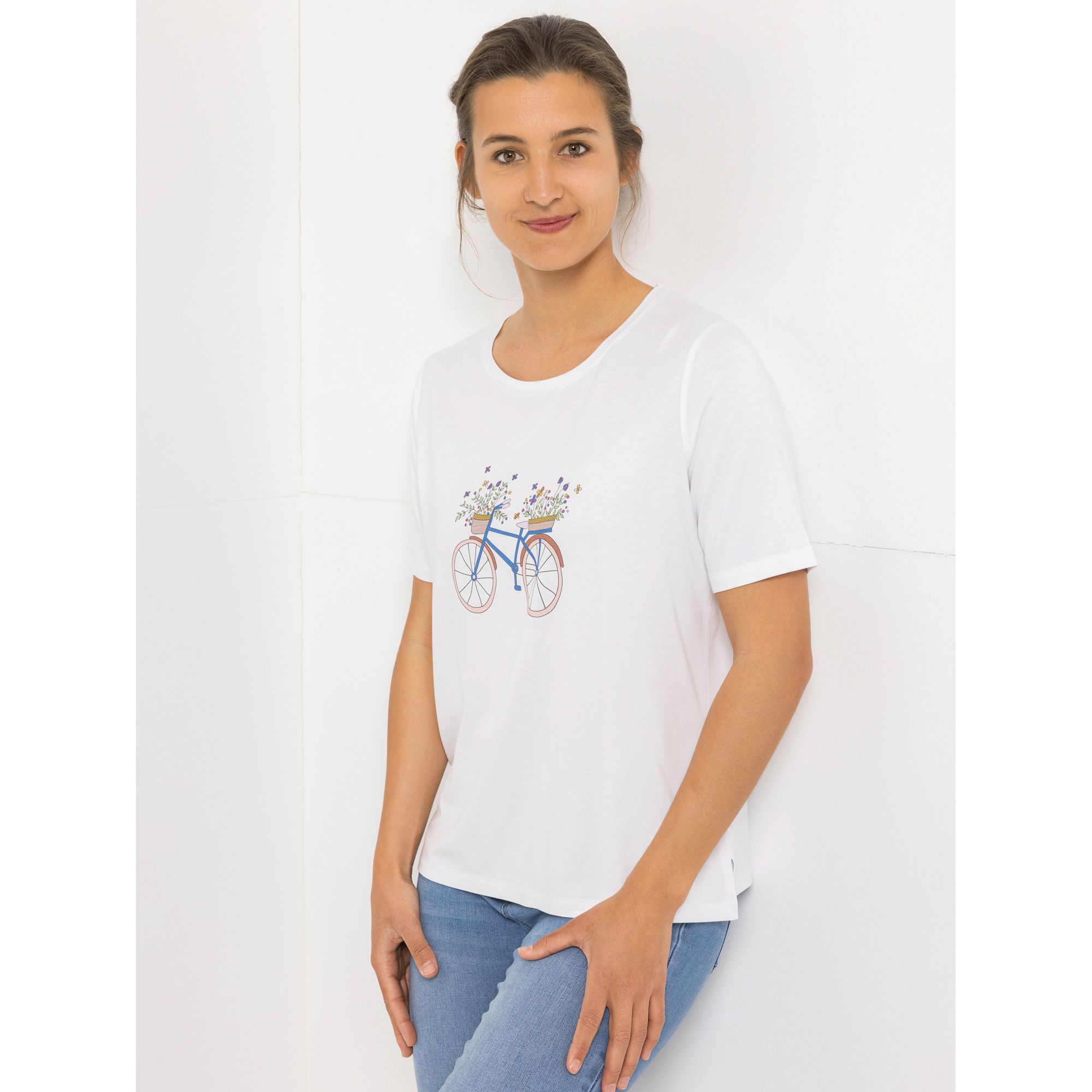 DENIM & CO. Shirt, 1/2-Arm Rundhalsausschnitt Seitenschlitze platzierter Druck