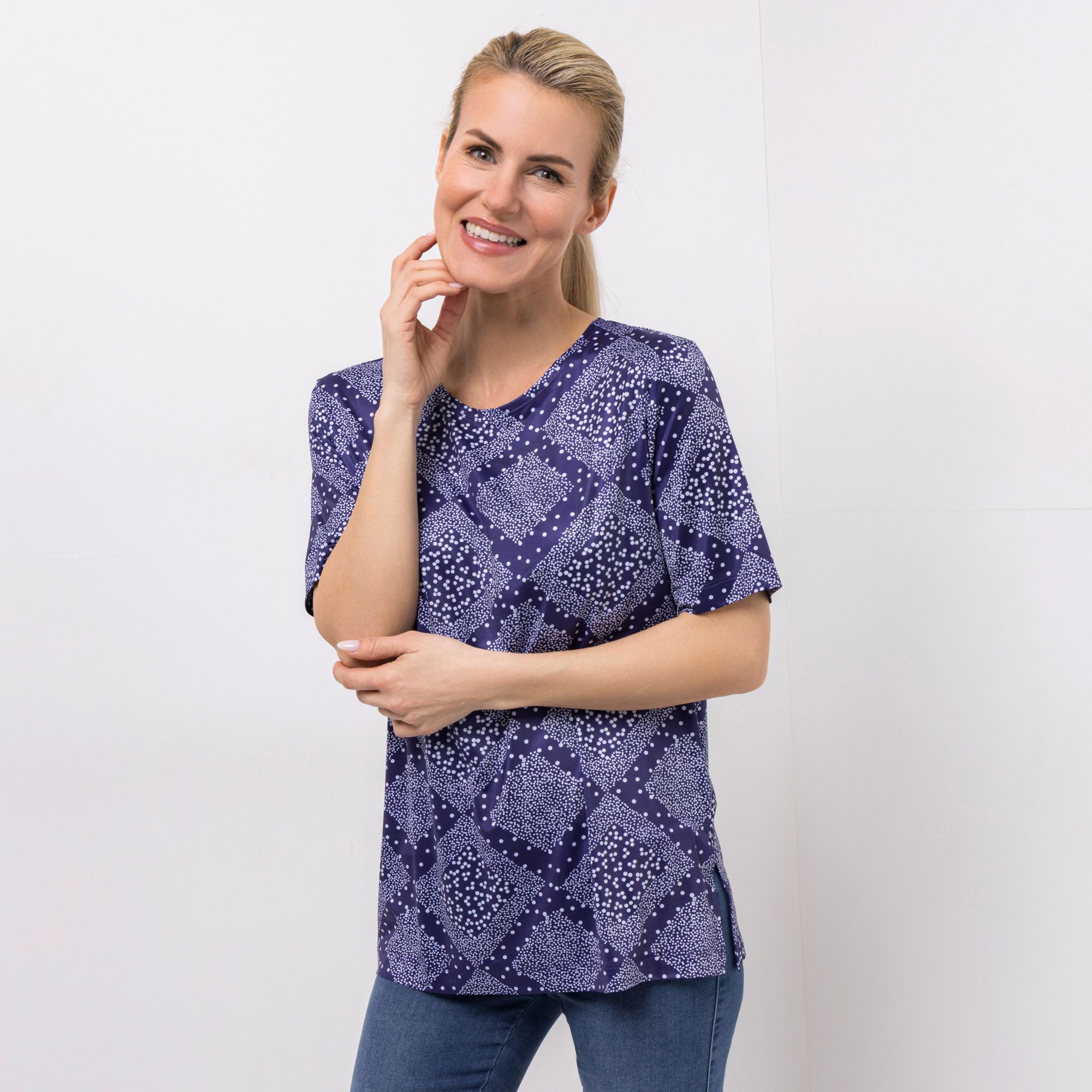 IN-PRINT Shirt, 1/2-Arm Rundhalsausschnitt Seitenschlitze