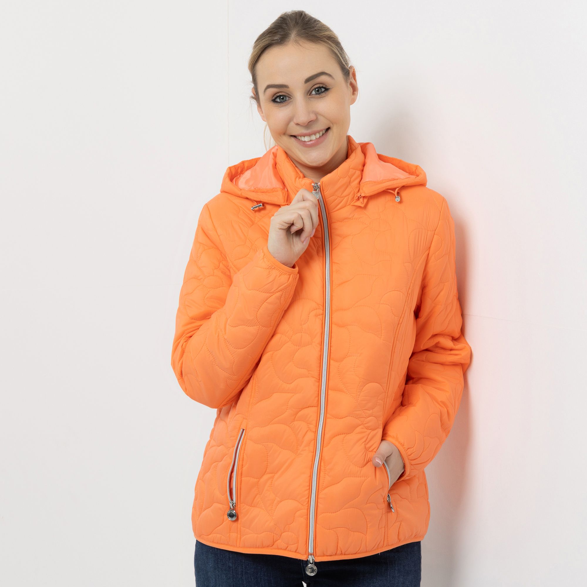 CENTIGRADE Steppjacke abnehmbare Kapuze 2-Wege-Reißverschluss Blumenstepp