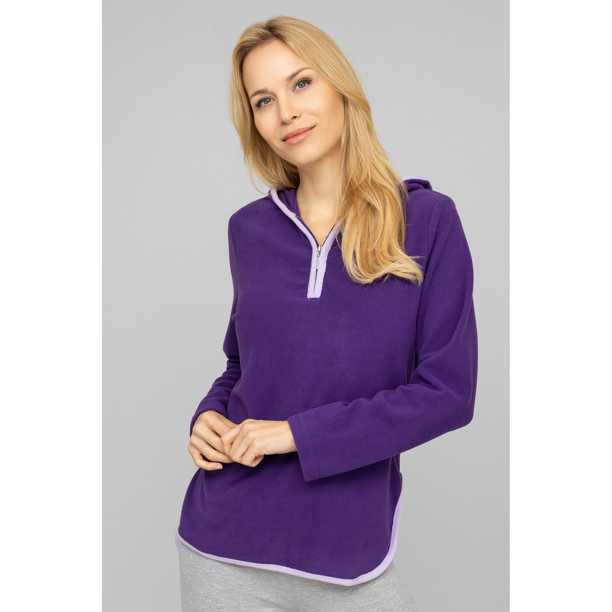 POLARSTERN HOMEWEAR Kapuzenpullover Flanell Fleece Reißverschluss Seitenschlitze