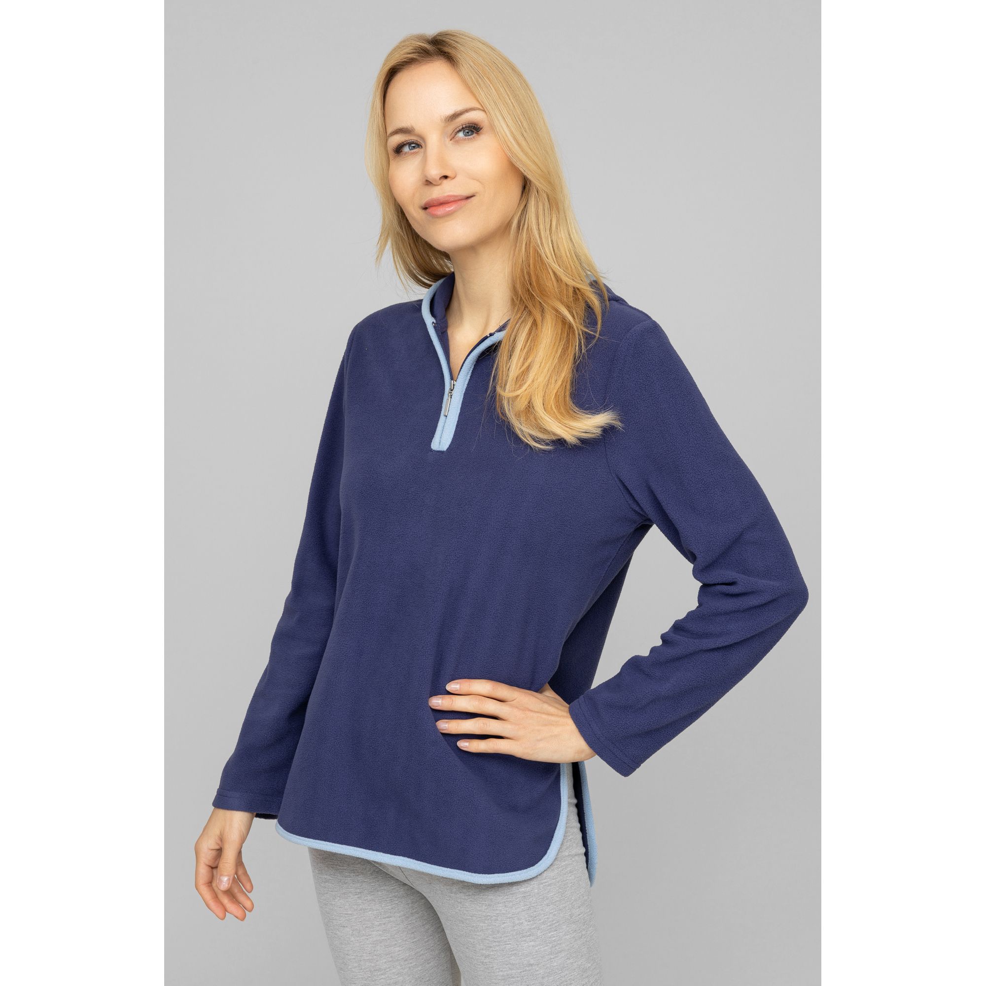 POLARSTERN HOMEWEAR Kapuzenpullover Flanell Fleece Reißverschluss Seitenschlitze
