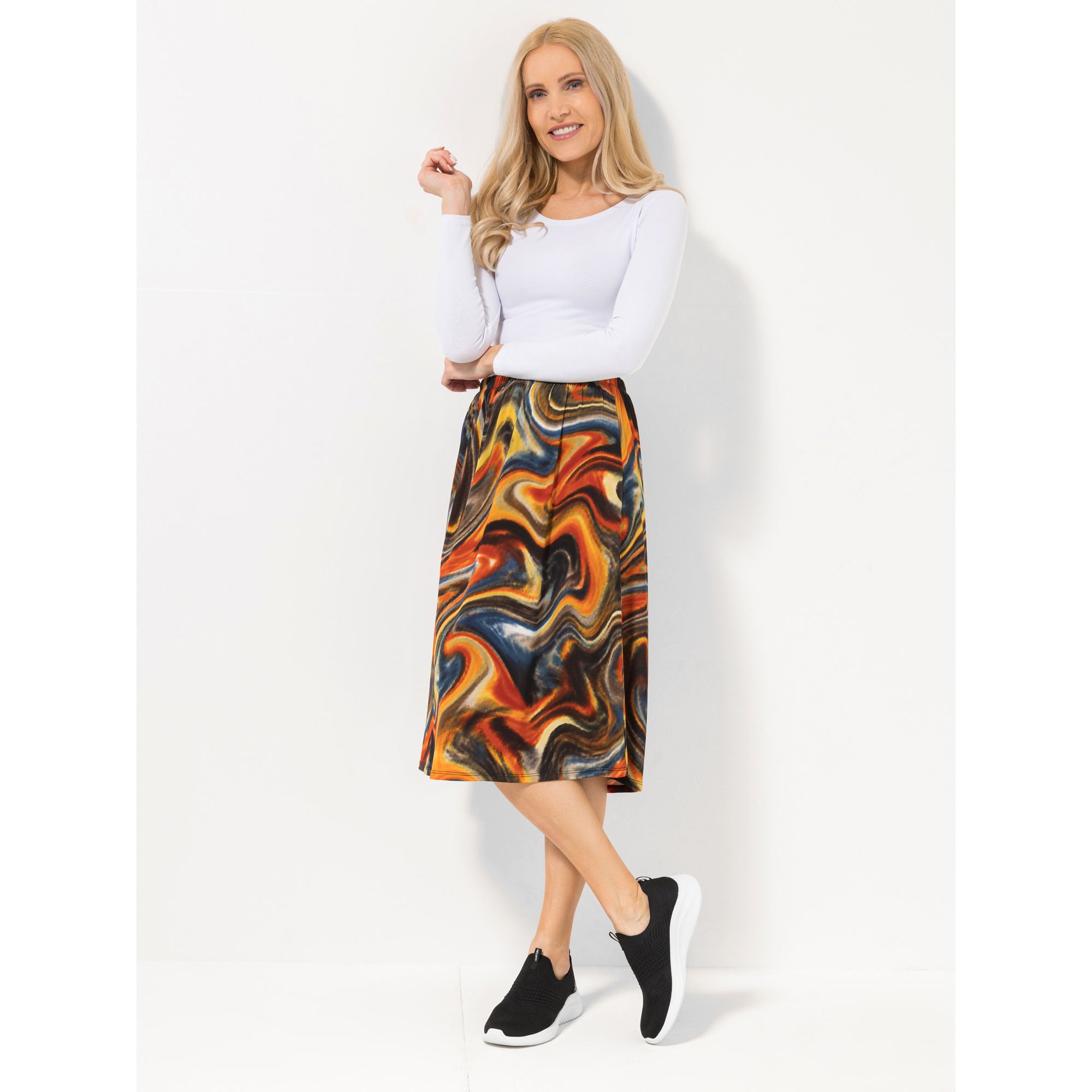 IN-PRINT Rock, 7/8:Länge A-Linie Rundumdehnbund grafischer Druck