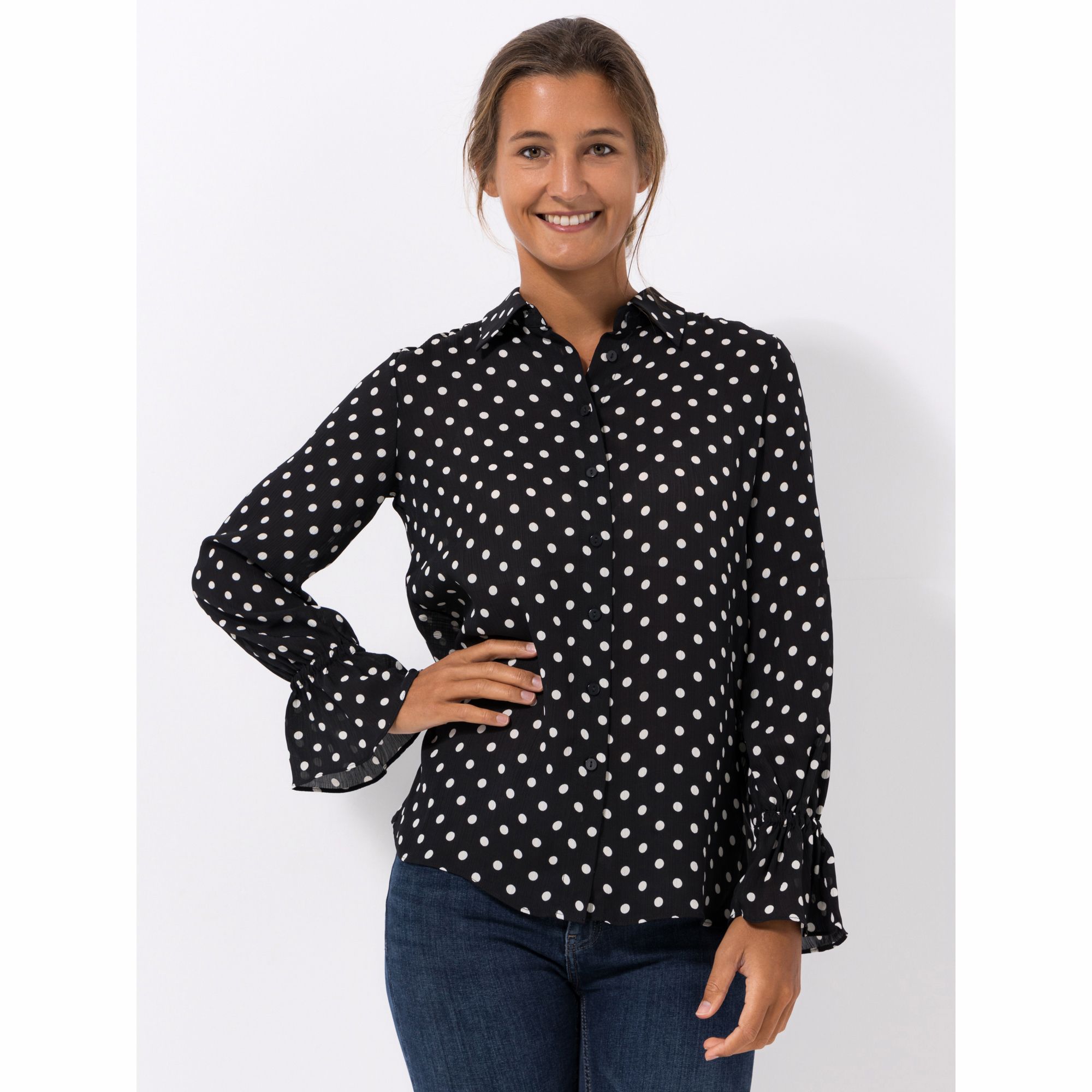 VIA MILANO Bluse, 1/1-Arm mit Gummizug Knopfleiste leichte transparent