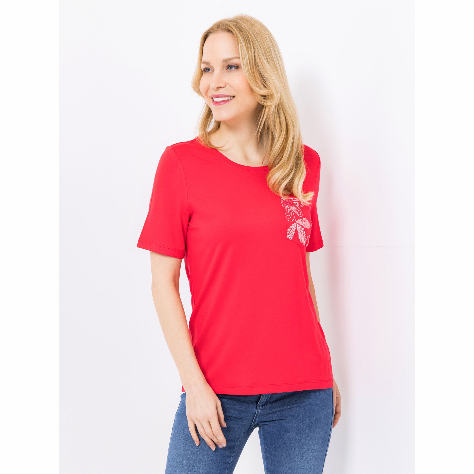 DENIM & CO. Shirt, 1/2-Arm Brusttasche Rundhalsausschnitt mit ECOVERO Viskose