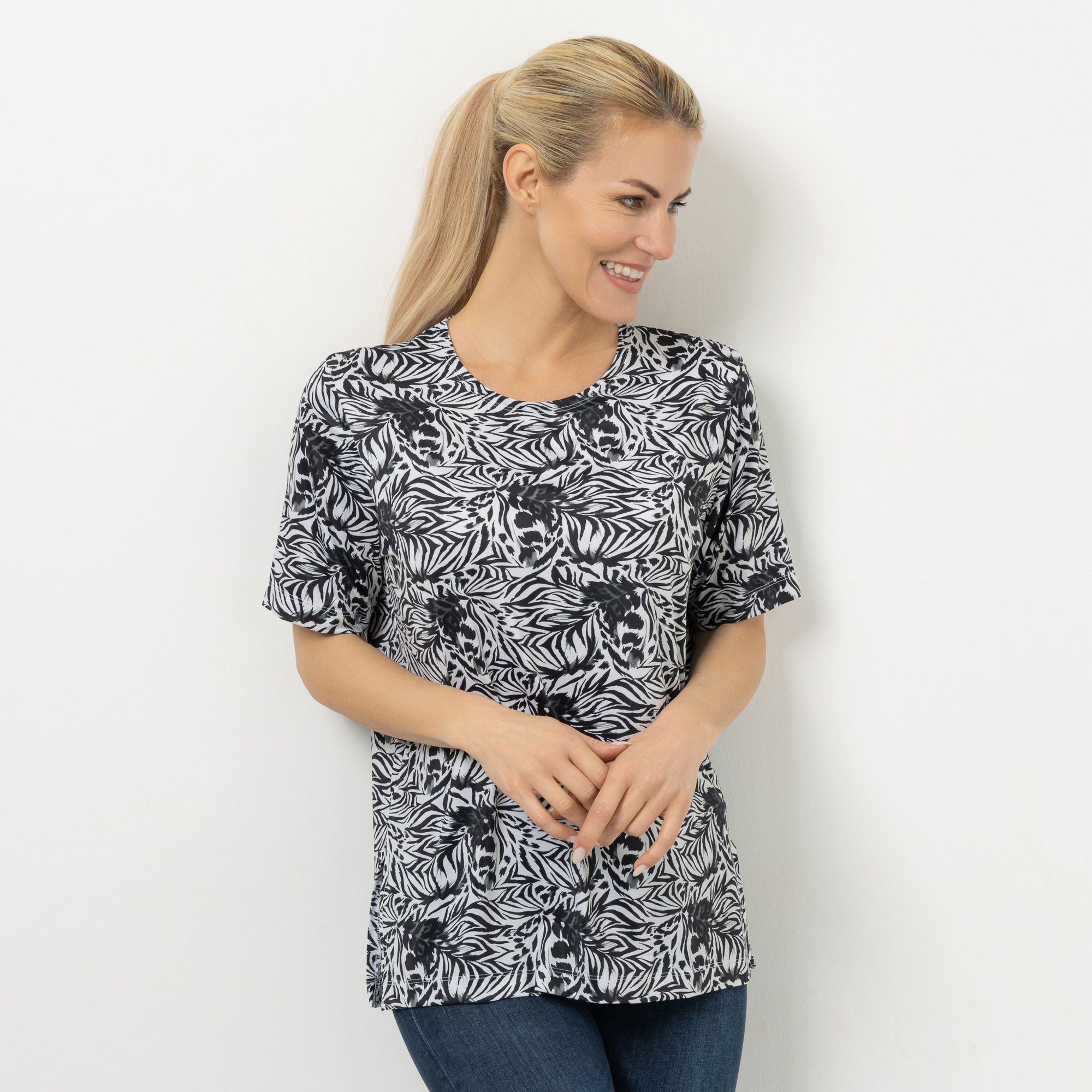 IN-PRINT Shirt, 1/2-Arm Rundhalsausschnitt Seitenschlitze