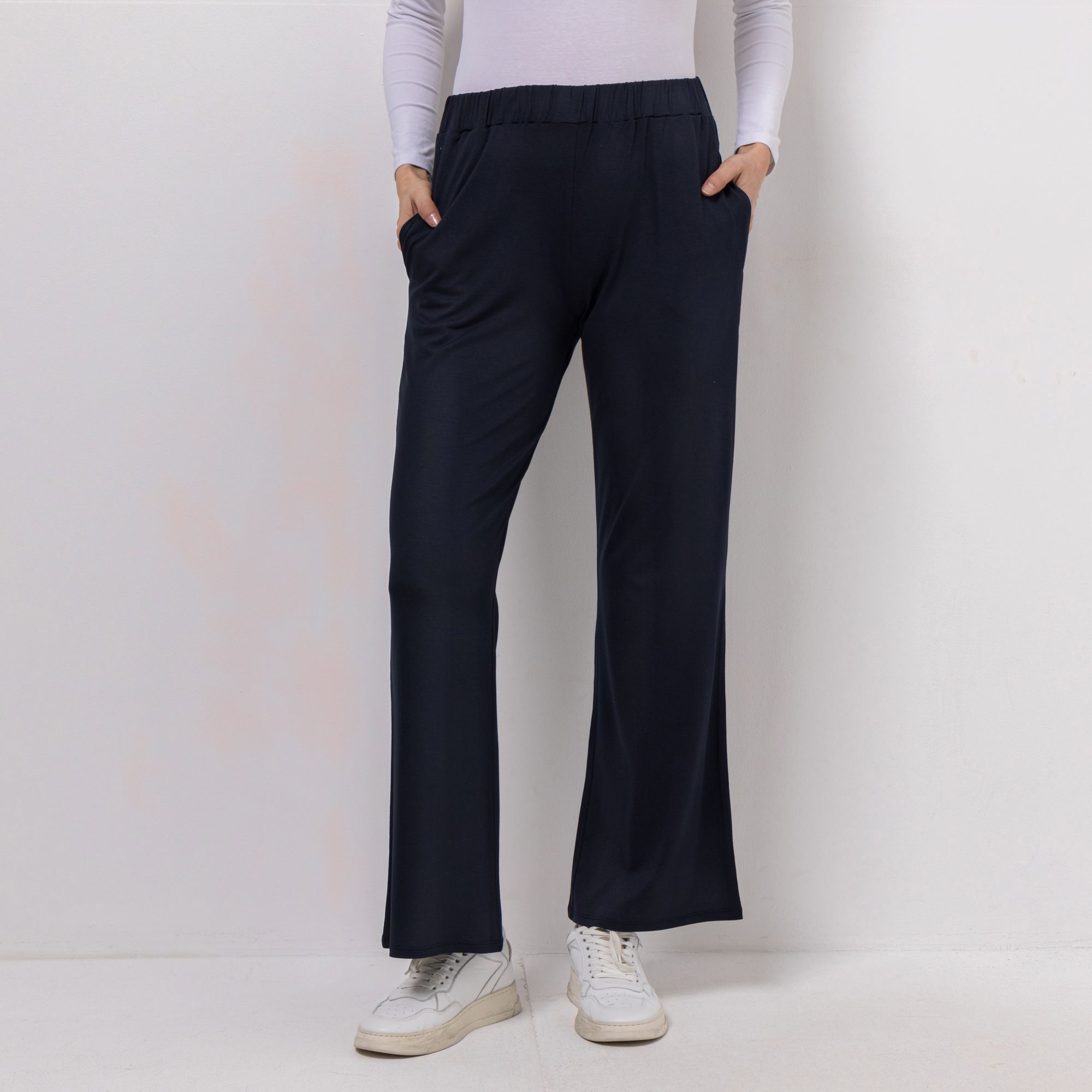 VIA MILANO Hose, lange Form Rundumdehnbund Allover-Print leicht ausgestellt