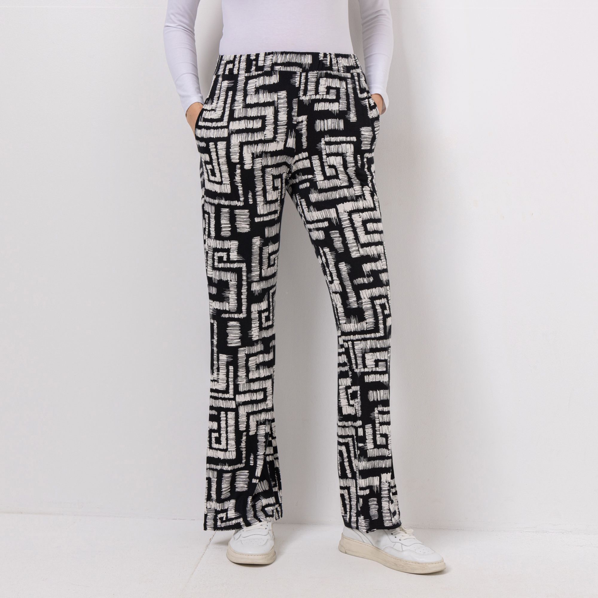 VIA MILANO Hose, lange Form Rundumdehnbund Allover-Print leicht ausgestellt