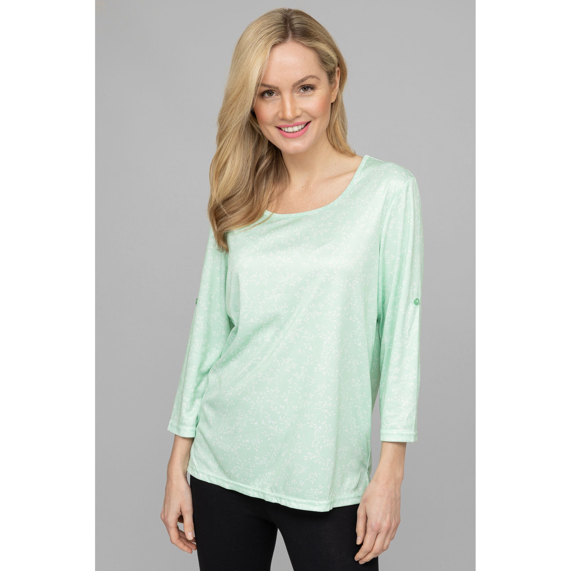 JERYMOOD HOMEWEAR Shirt, 7/8-Arm Mikrofaser Riegel-Detail Allover-Druck