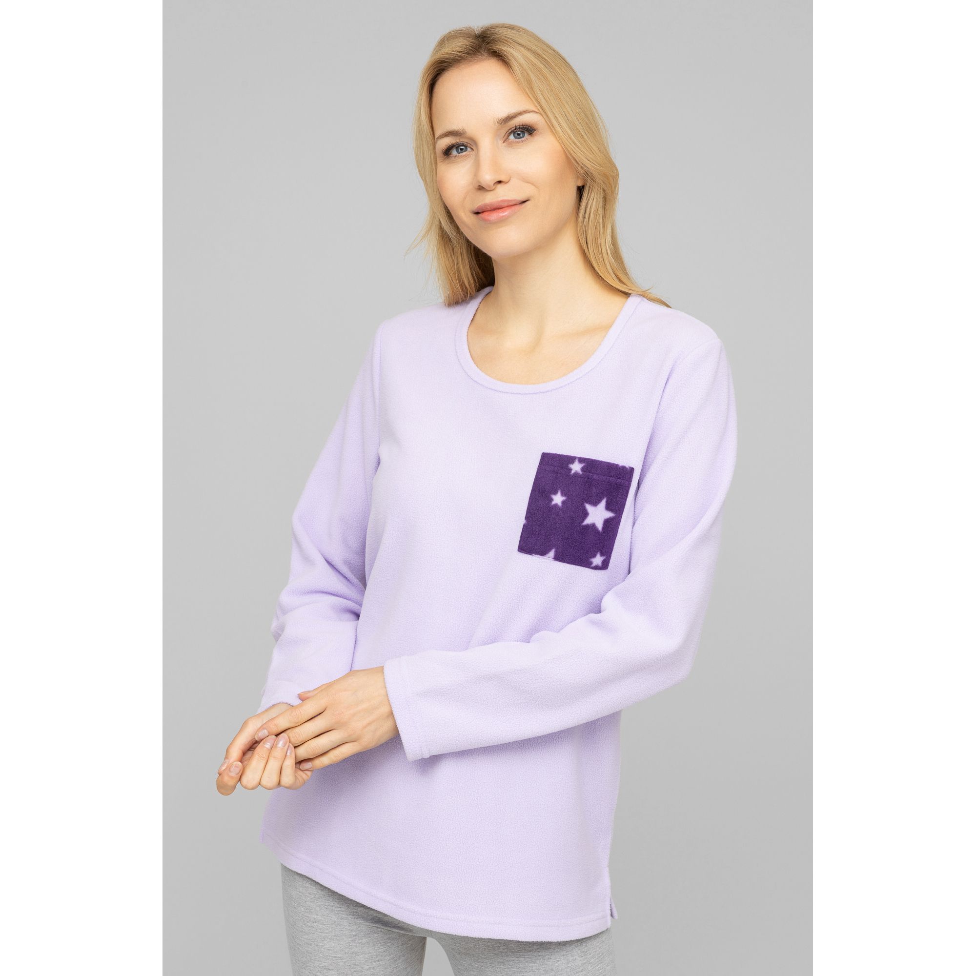 POLARSTERN HOMEWEAR Shirt, 1/1-Arm Flanell Fleece Rundhalsausschnitt Brusttasche