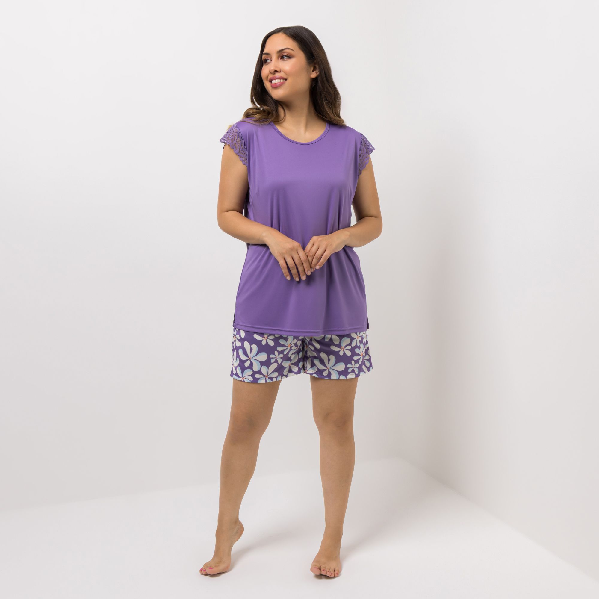 LITTLE ROSE Pyjama-Set Top, ärmellos Hose, Shorty mit Spitzendetails