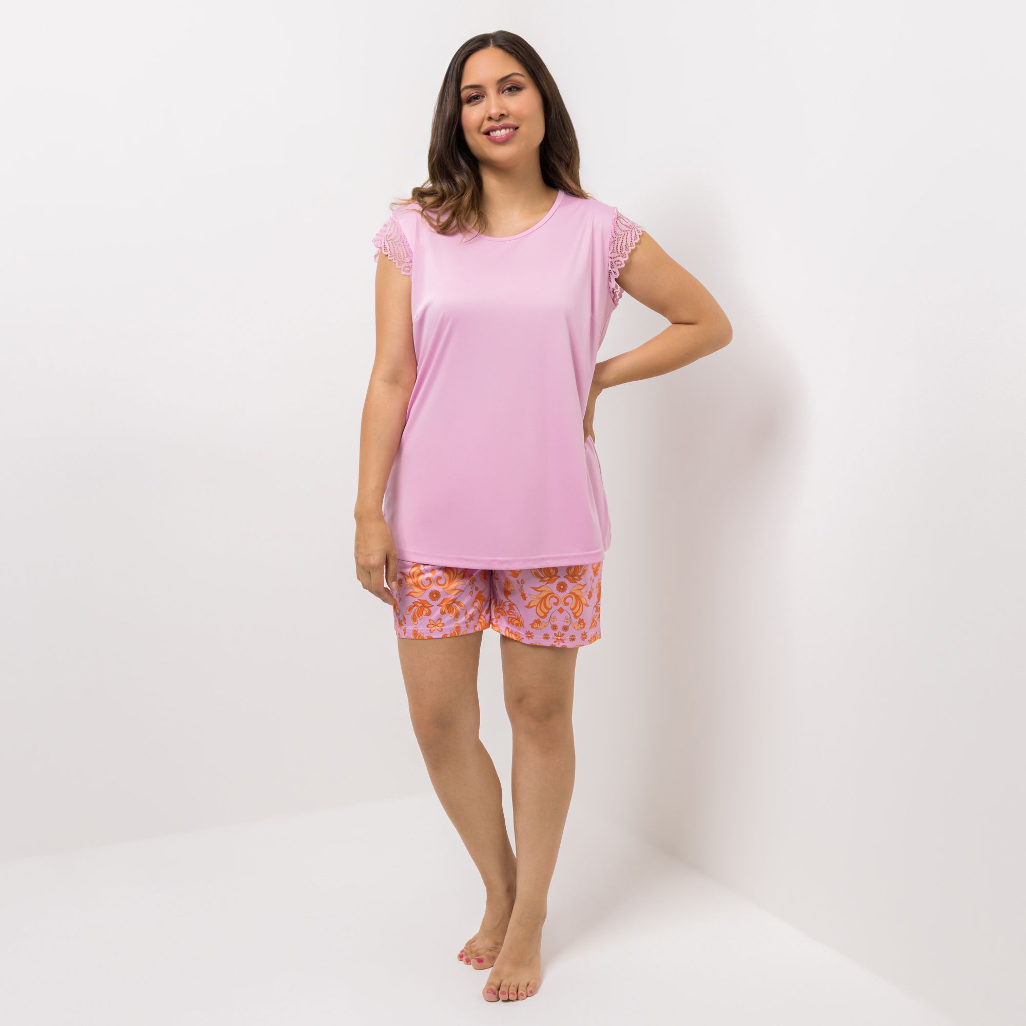 LITTLE ROSE Pyjama-Set Top, ärmellos Hose, Shorty mit Spitzendetails