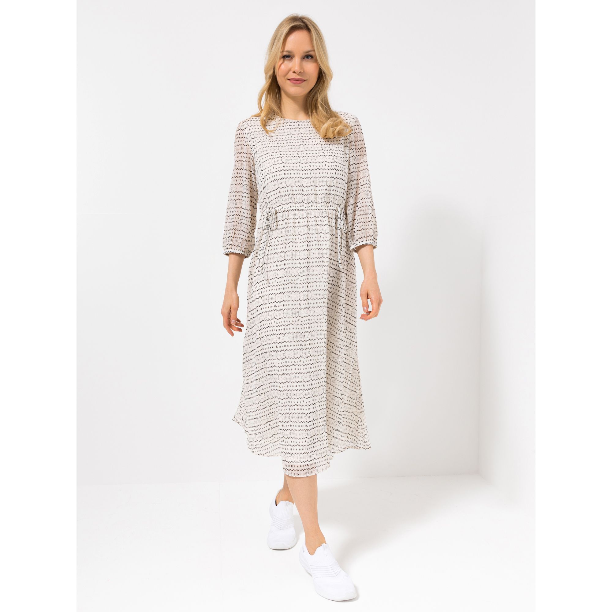 VIA MILANO Midikleid 3/4-Arm Rundhalsausschnitt Gummizug an Taille figurumspielend