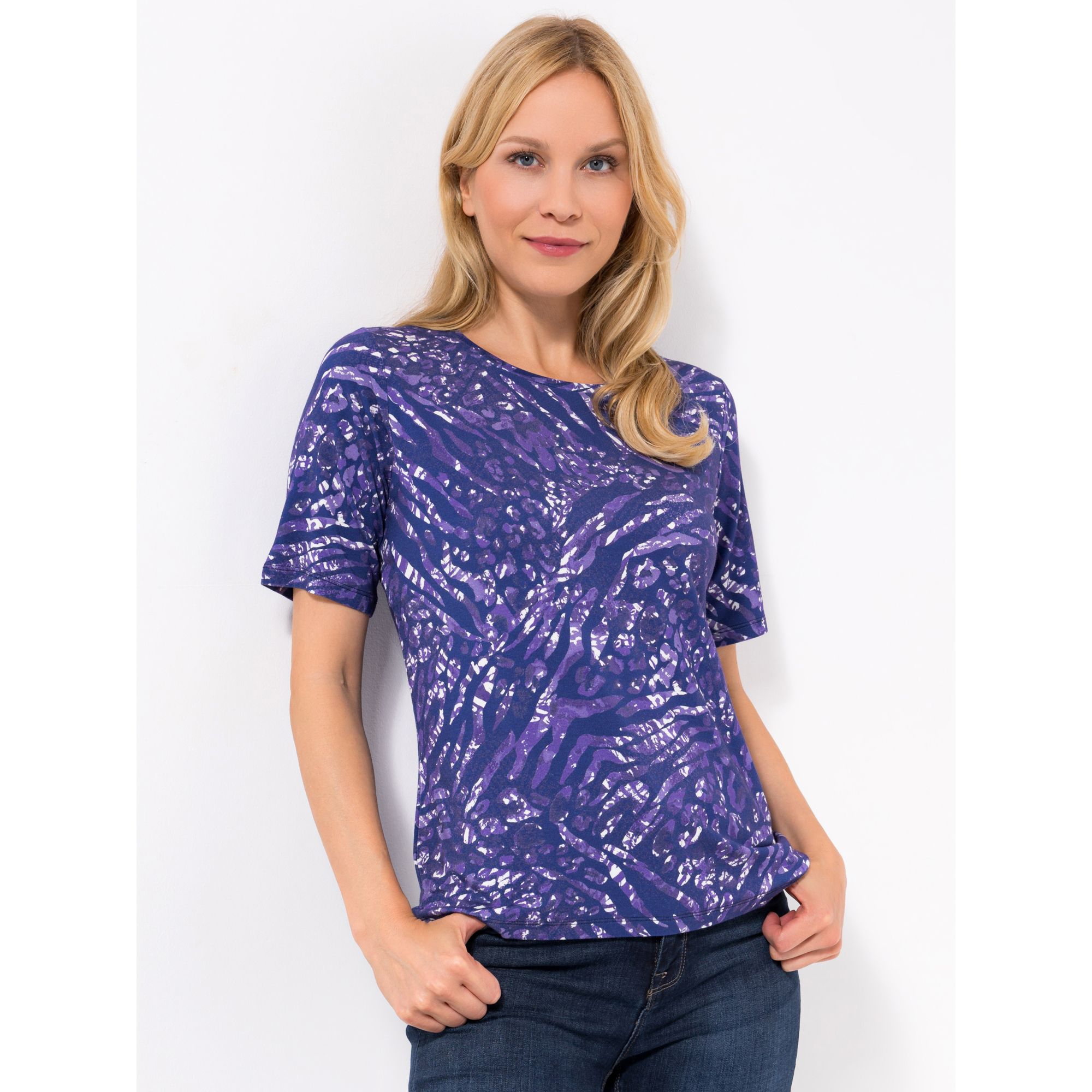 DENIM & CO. Shirt, 1/2-Arm Rundhalsausschnitt bedruckt figurumspielend