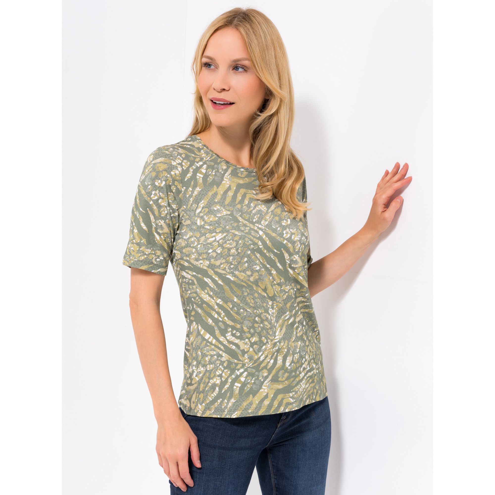 DENIM & CO. Shirt, 1/2-Arm Rundhalsausschnitt bedruckt figurumspielend