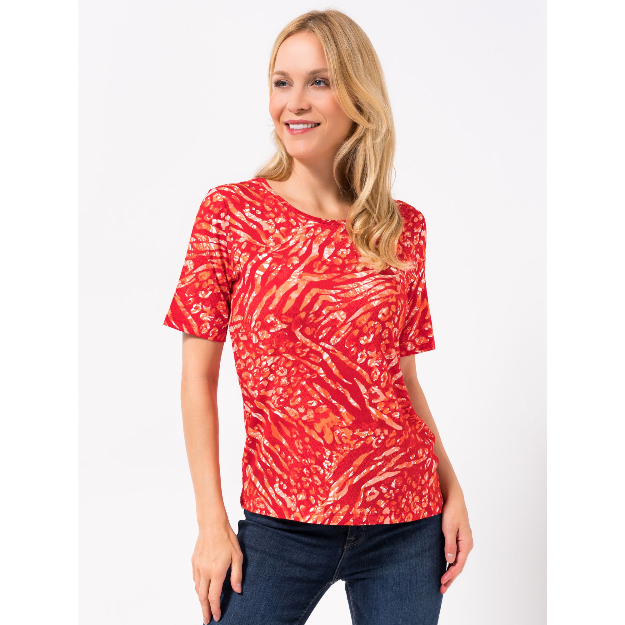 DENIM & CO. Shirt, 1/2-Arm Rundhalsausschnitt bedruckt figurumspielend