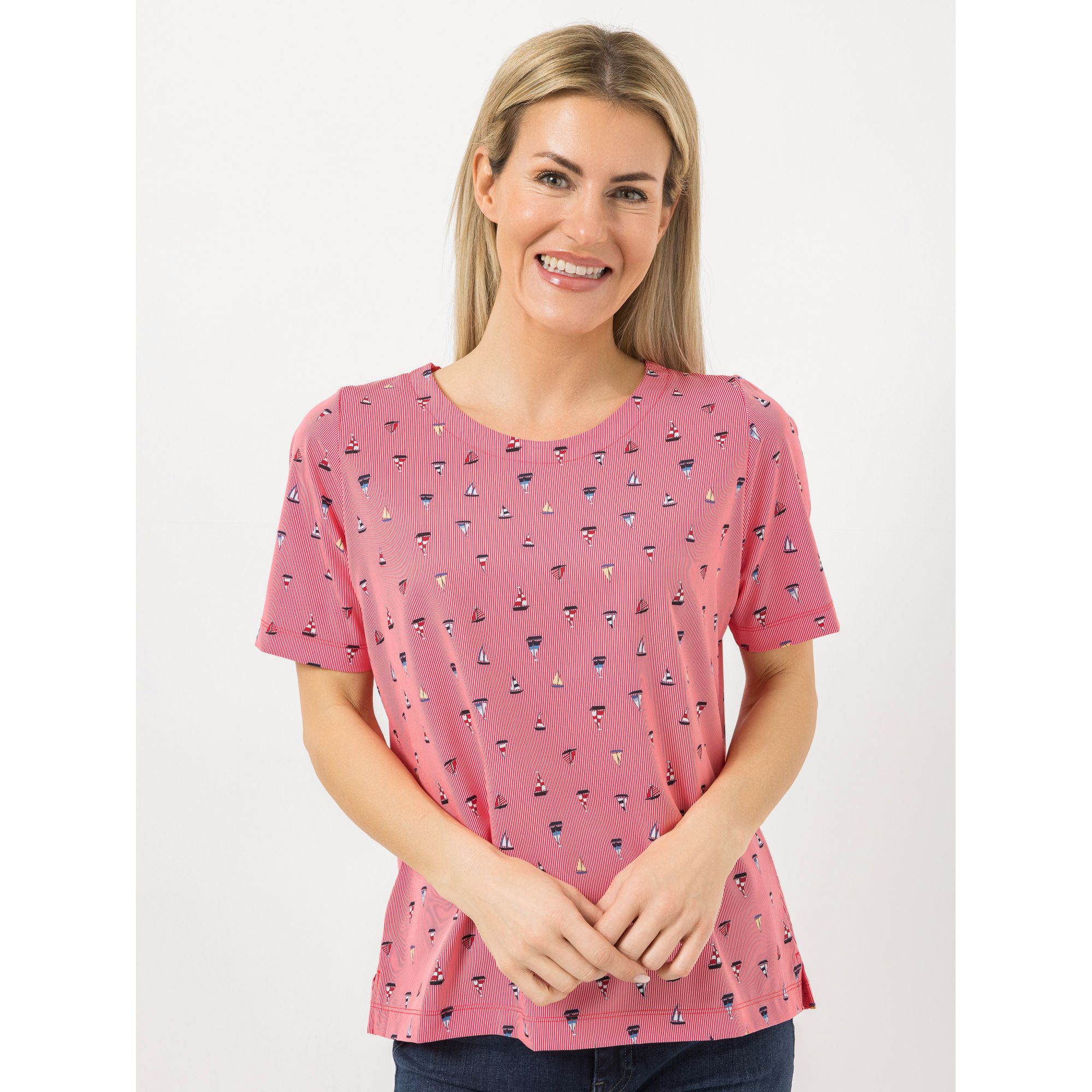 DENIM & CO. Blusenshirt 1/2-Arm Rundhalsausschnitt Seitenschlitze